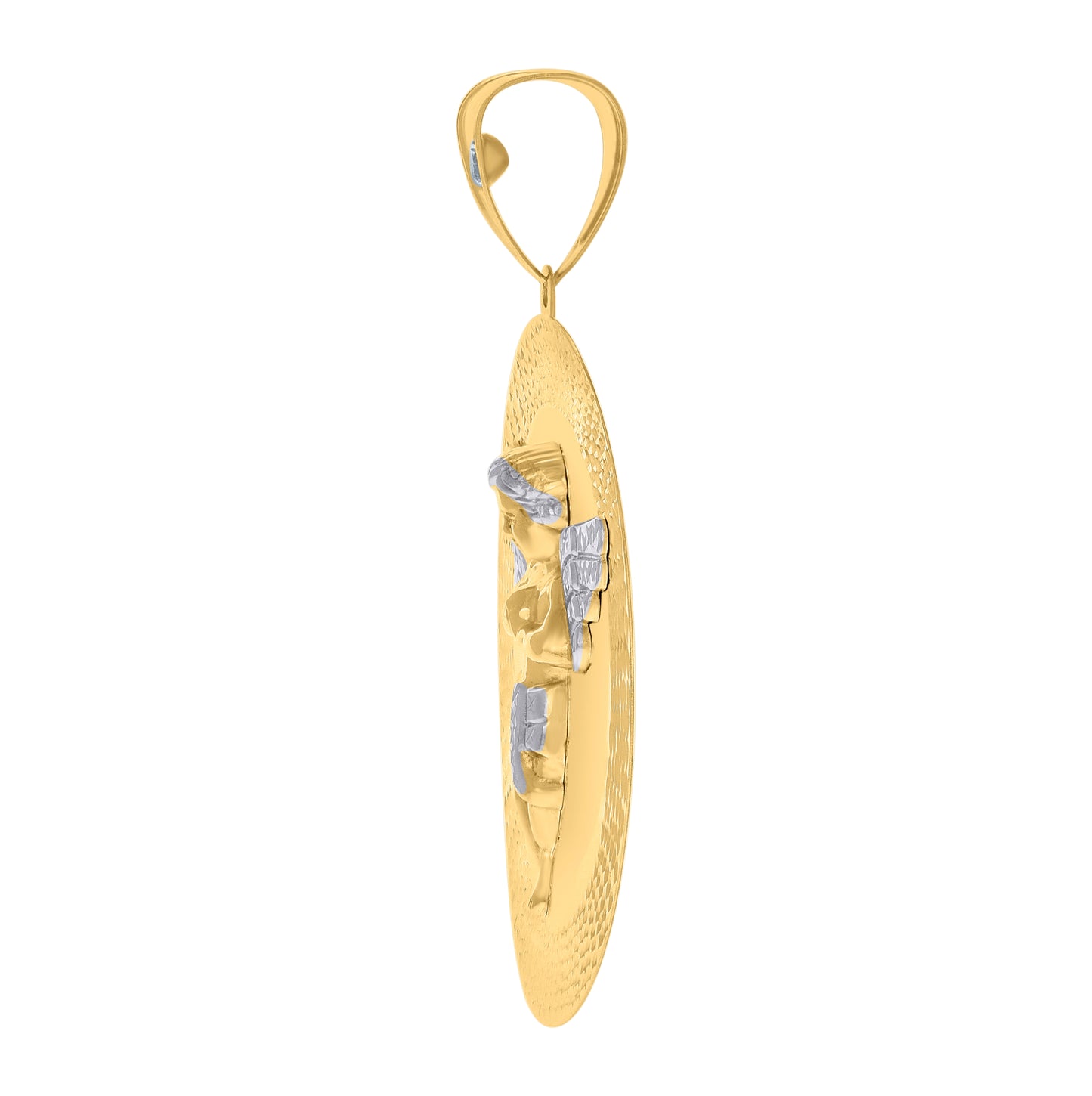 10K Two-tone Gold Mens Cubic-Zirconia Medallion Angel Religious Charm Pendant