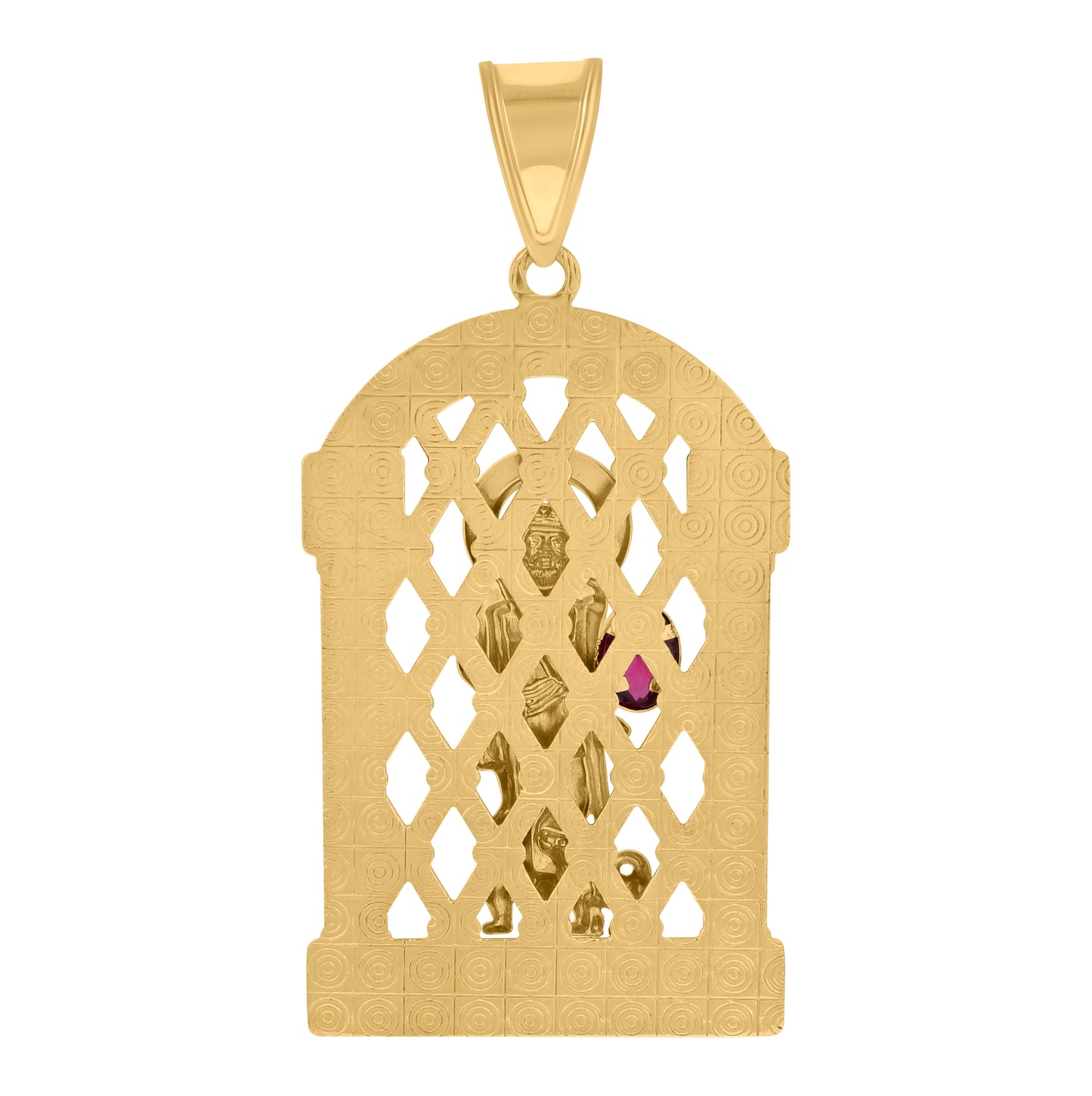10K Two-tone Gold Mens Red White Oval Round Cubic-Zirconia St. Lazarus Religious Charm Pendant