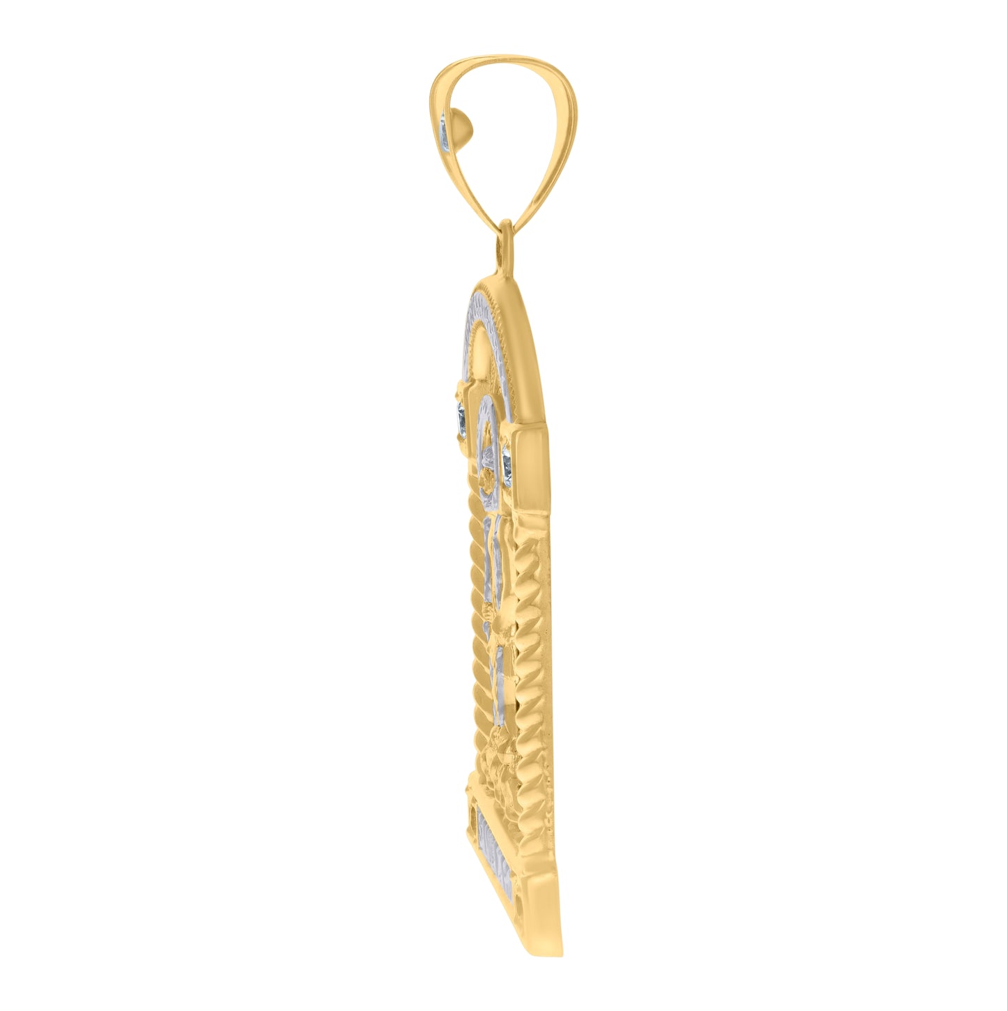 10K Two-tone Gold Mens Cubic-Zirconia St. Lazarus Religious Charm Pendant