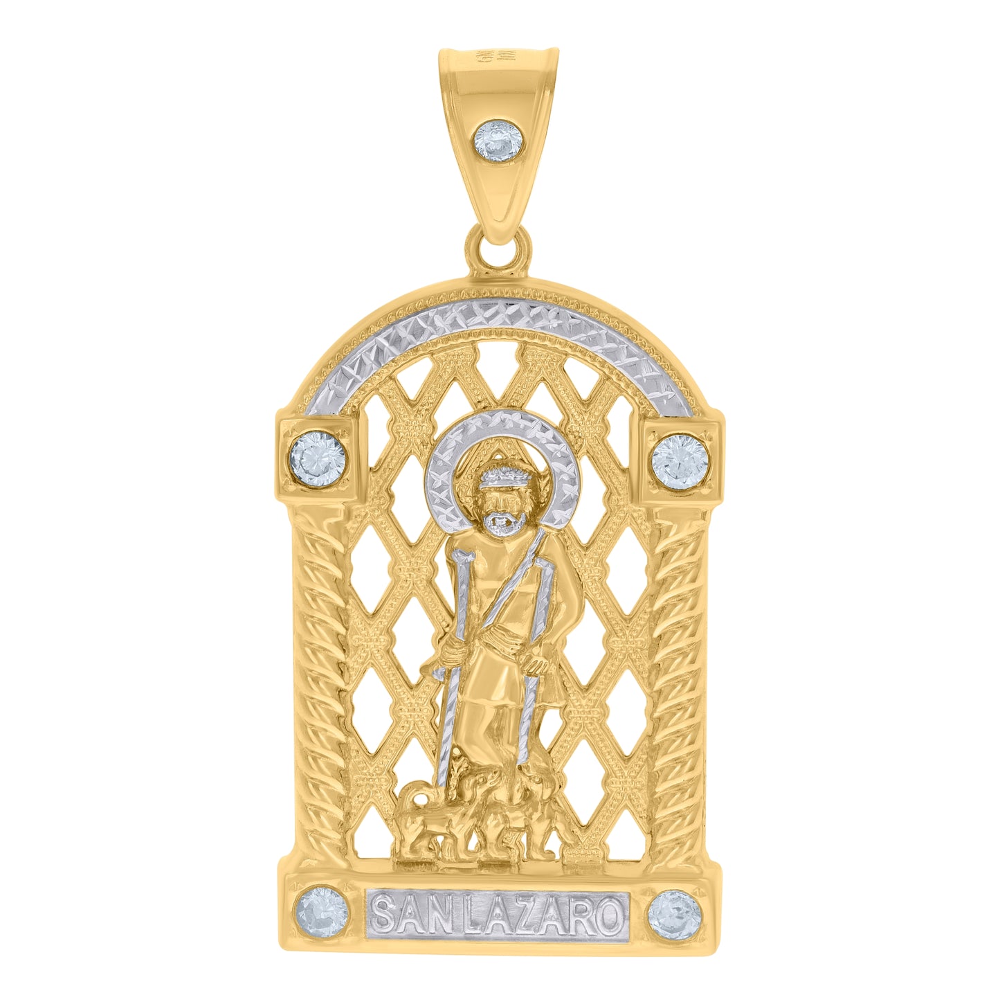 10K Two-tone Gold Mens Cubic-Zirconia St. Lazarus Religious Charm Pendant