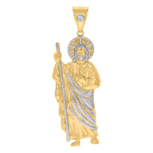 10K Two-tone Gold Mens Cubic-Zirconia St. Jude Religious Charm Pendant