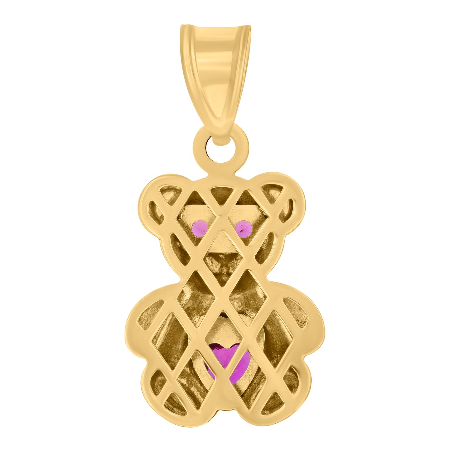 10K Two-tone Gold Womens Red White Heart Round Cubic-Zirconia Teddy Bear Fashion Charm Pendant
