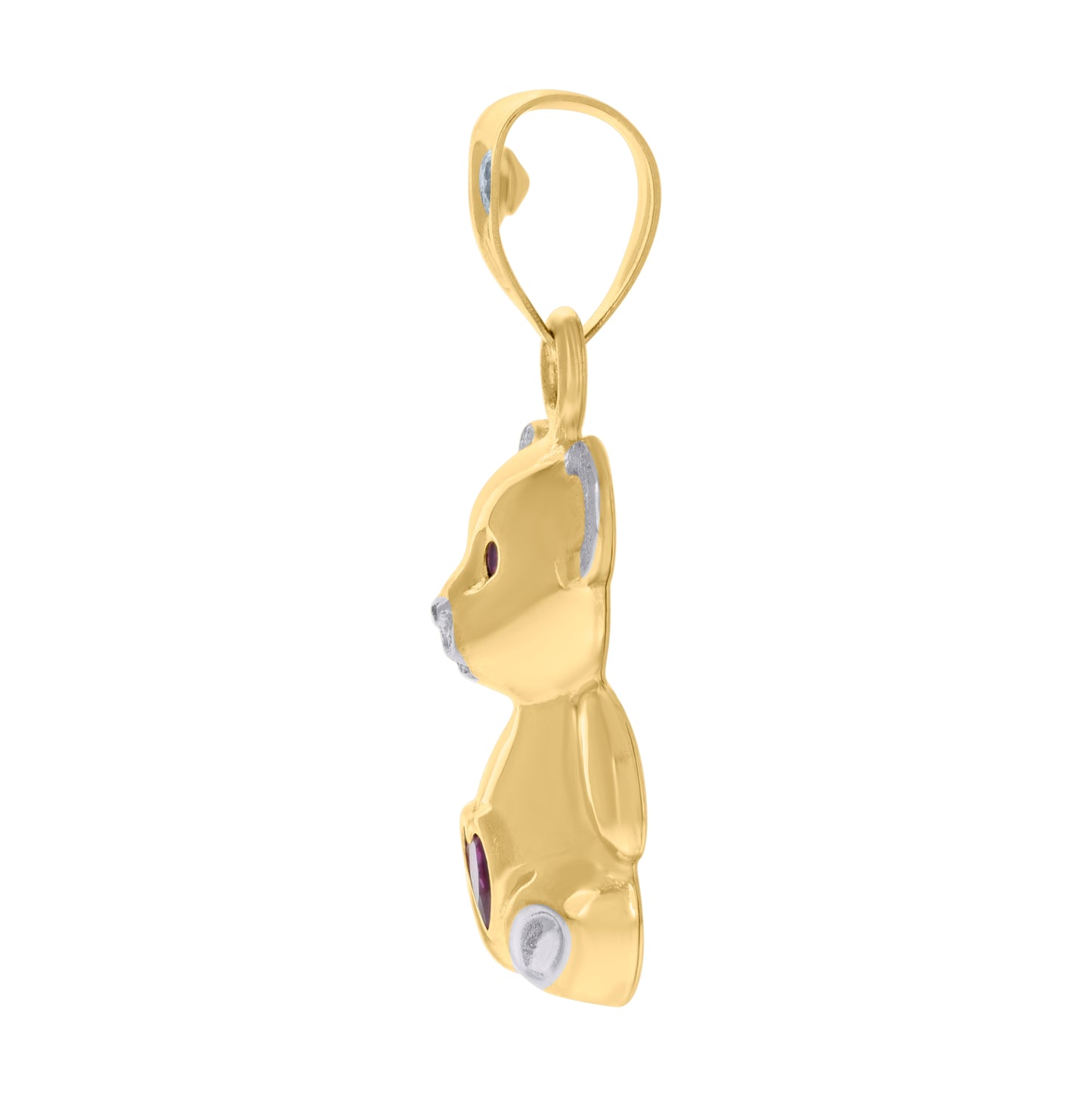 10K Two-tone Gold Womens Red White Heart Round Cubic-Zirconia Teddy Bear Fashion Charm Pendant