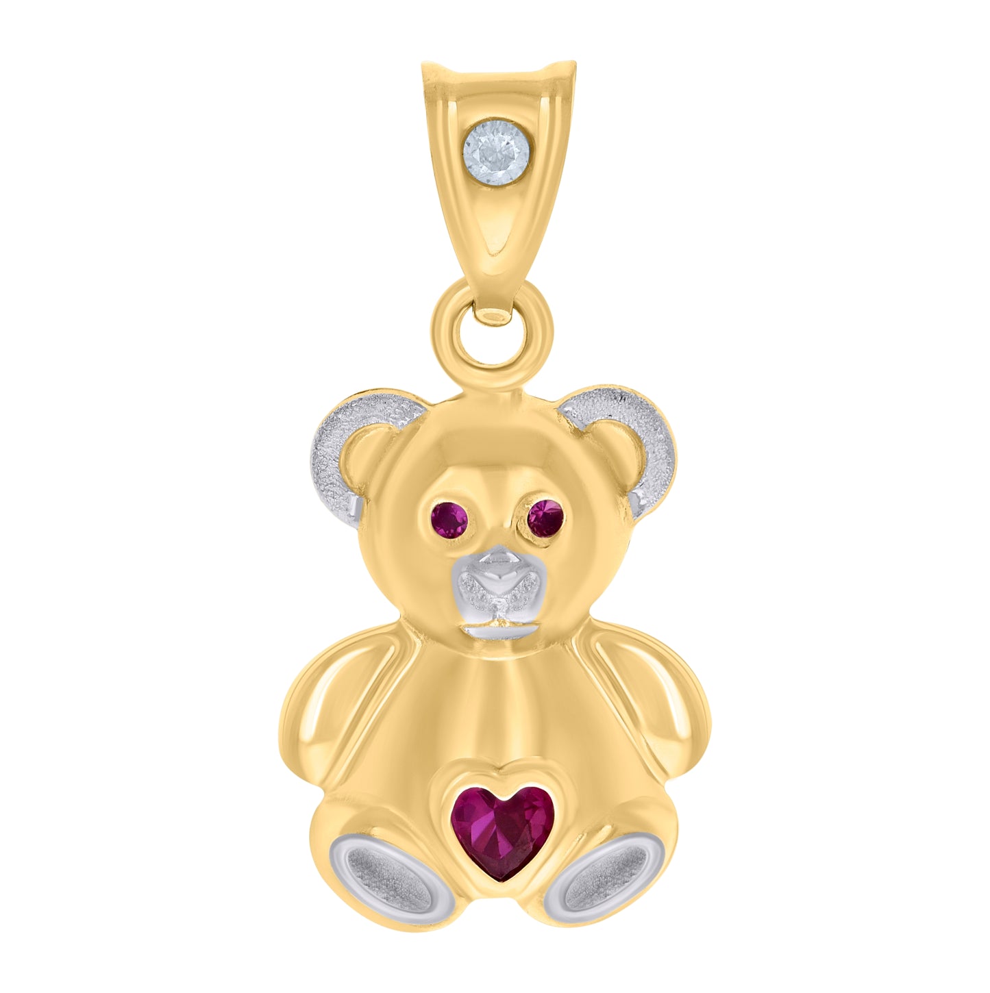 10K Two-tone Gold Womens Red White Heart Round Cubic-Zirconia Teddy Bear Fashion Charm Pendant