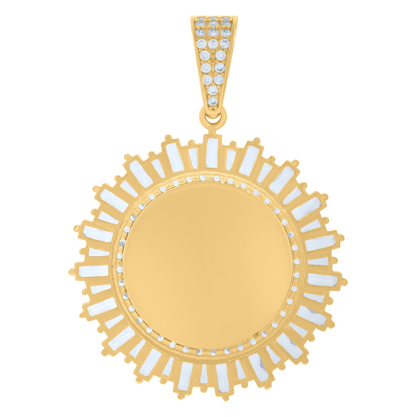10K Yellow Gold Mens Baguette Round Cubic-Zirconia Photo Frame Charm Pendant