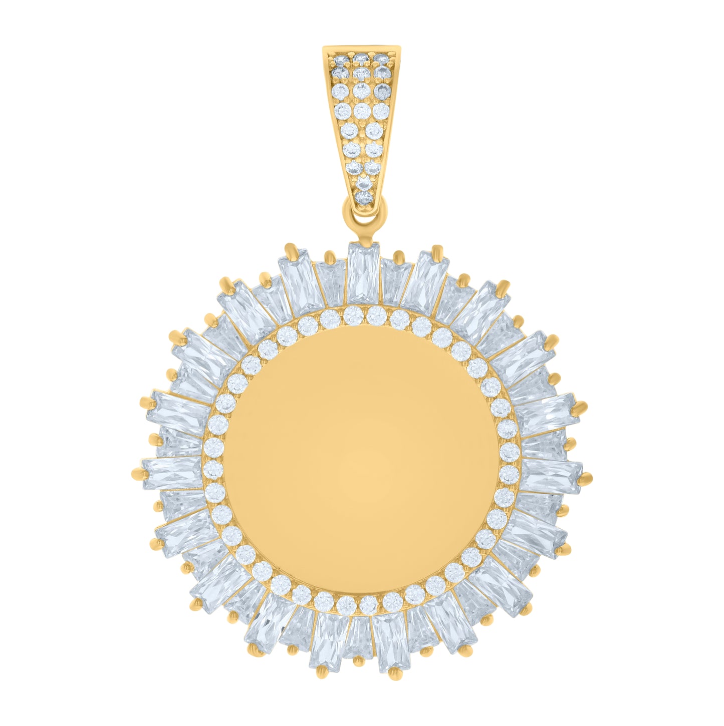 10K Yellow Gold Mens Baguette Round Cubic-Zirconia Photo Frame Charm Pendant