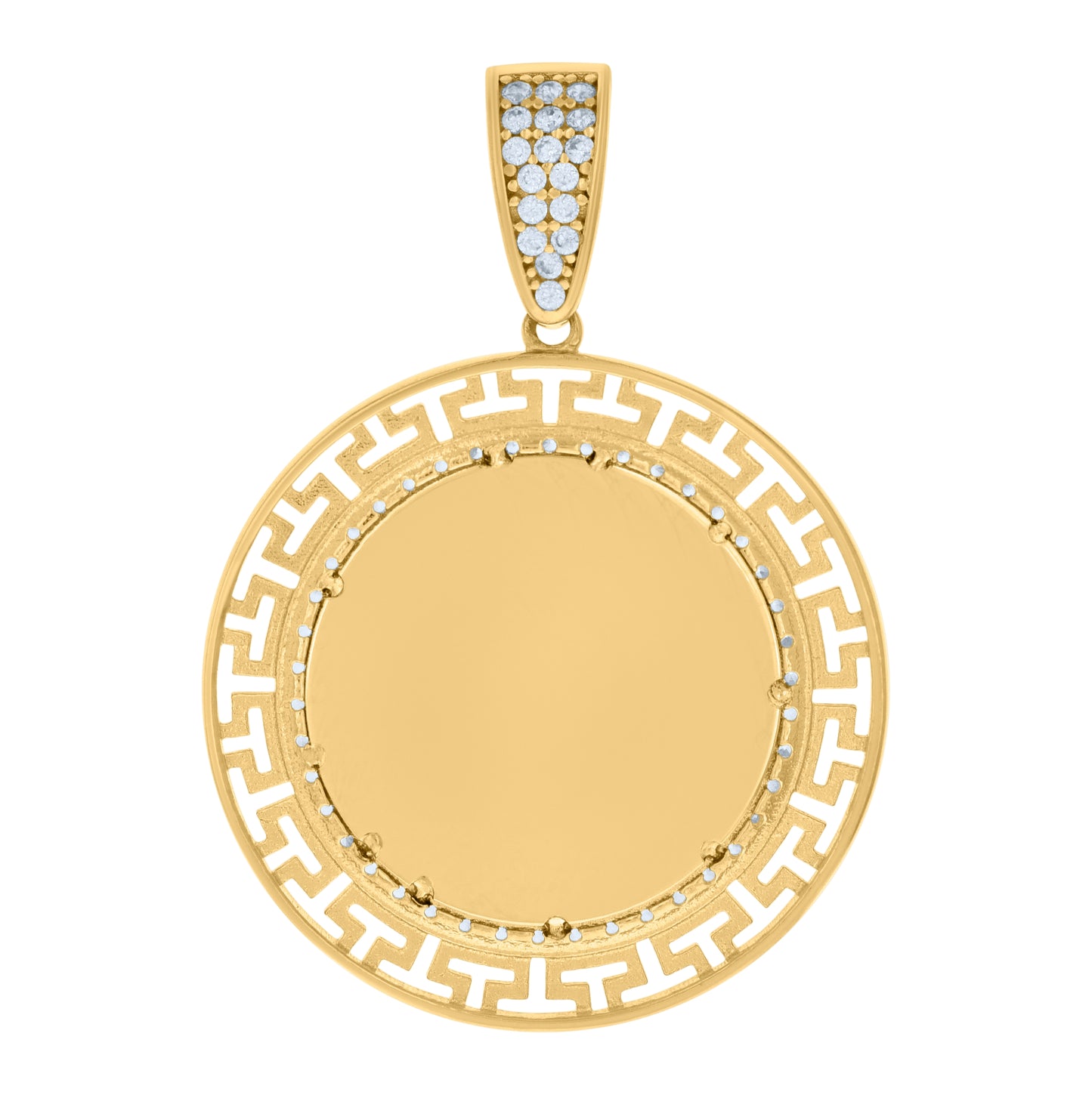 10K Yellow Gold Mens Cubic-Zirconia Circle Photo Frame Charm Pendant