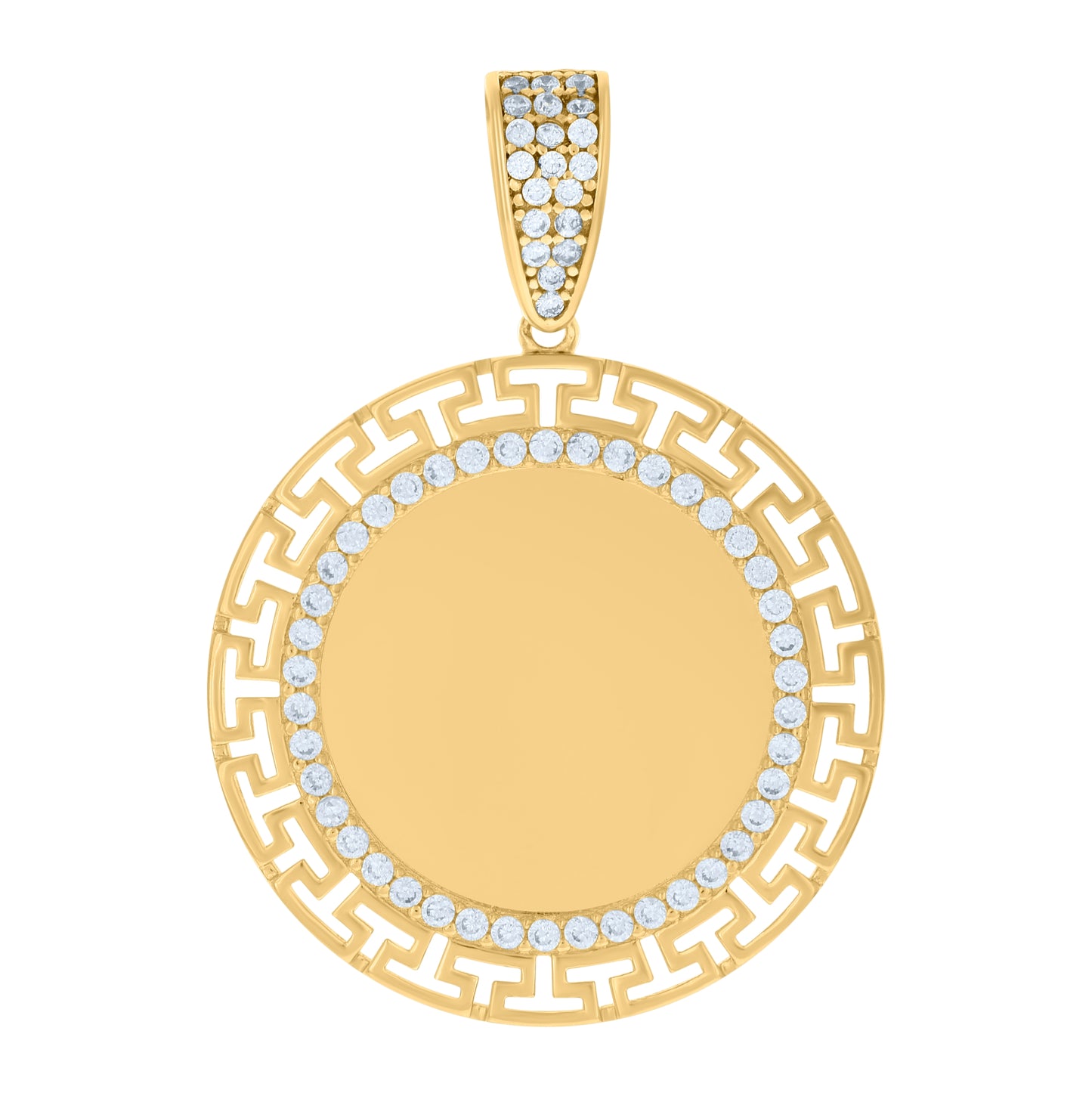 10K Yellow Gold Mens Cubic-Zirconia Circle Photo Frame Charm Pendant