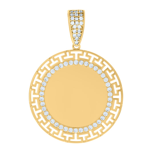 10K Yellow Gold Mens Cubic-Zirconia Circle Photo Frame Charm Pendant