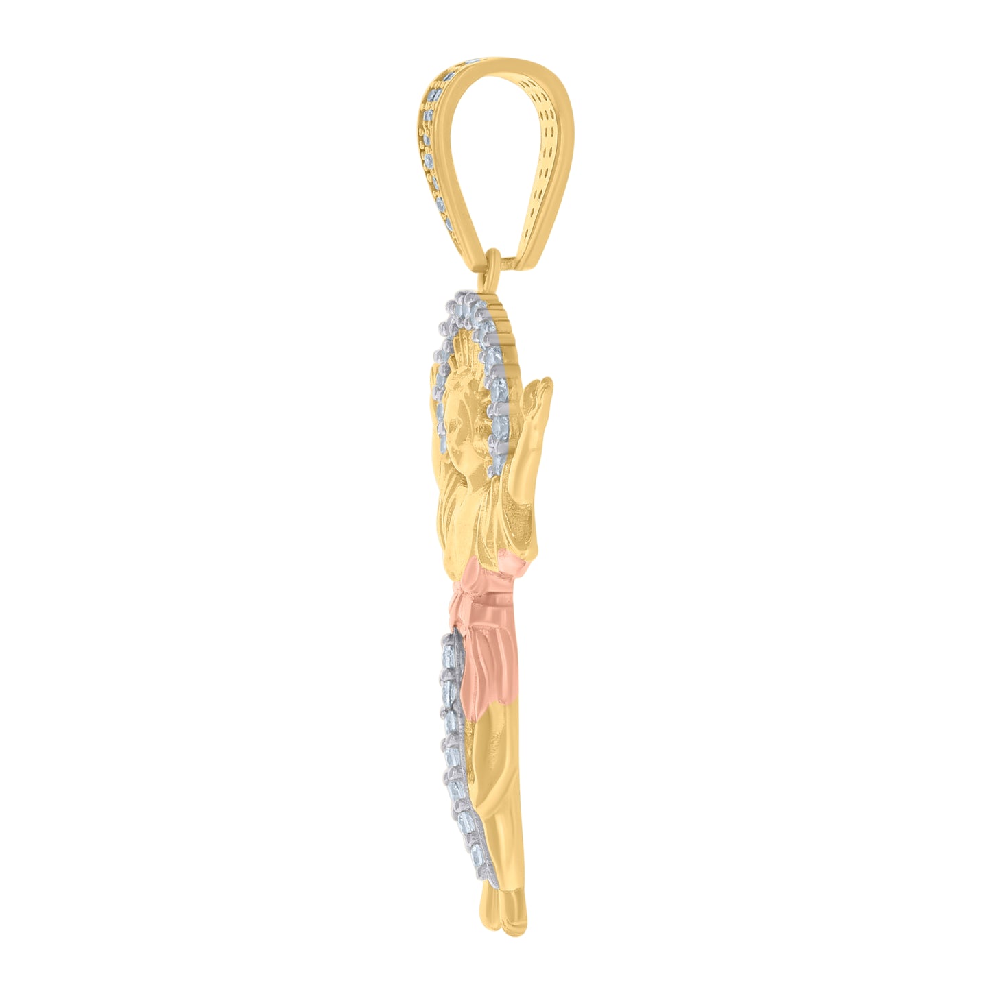 10K Tri-Color Gold Mens Cubic-Zirconia Baby Jesus Religious Charm Pendant