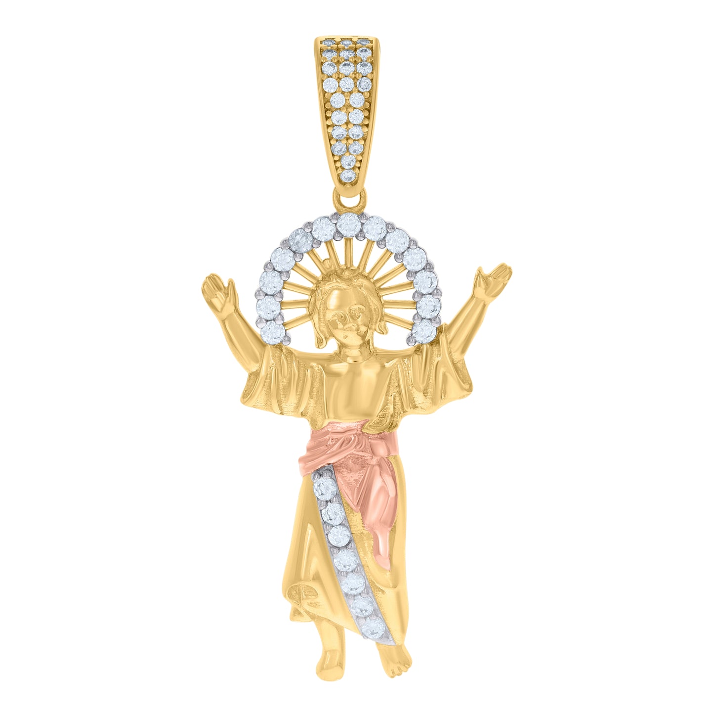 10K Tri-Color Gold Mens Cubic-Zirconia Baby Jesus Religious Charm Pendant