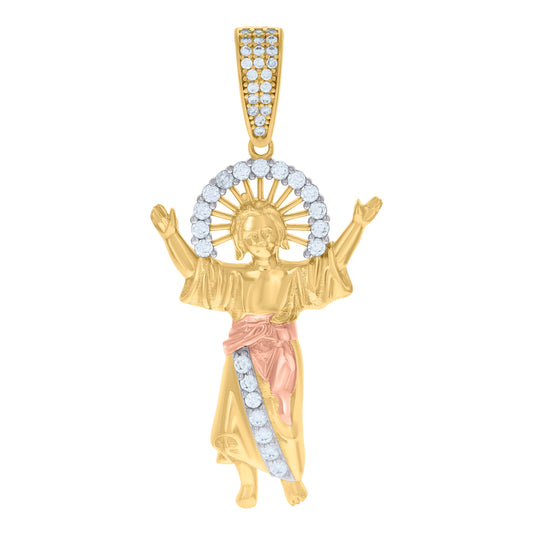 10K Tri-Color Gold Mens Cubic-Zirconia Baby Jesus Religious Charm Pendant