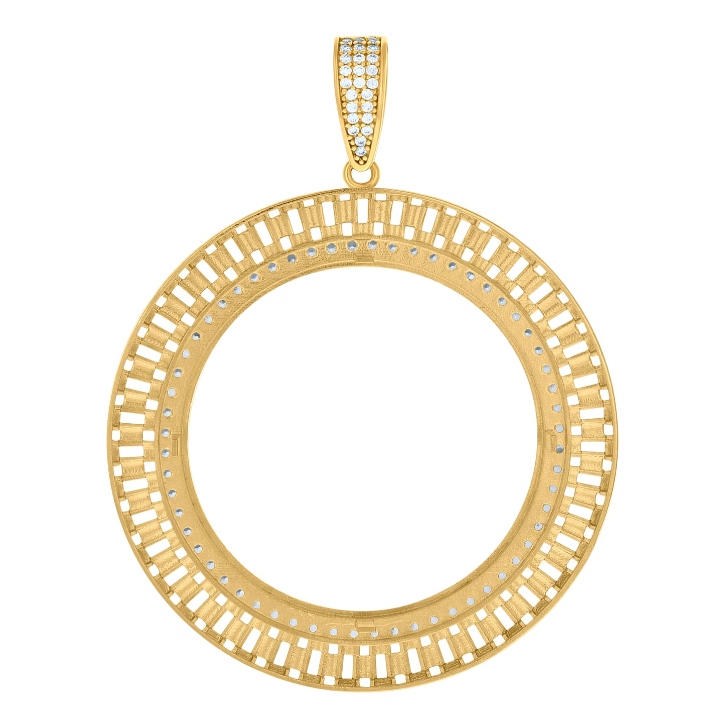 10K Yellow Gold Mens Cubic-Zirconia Circle Photo Frame Charm Pendant