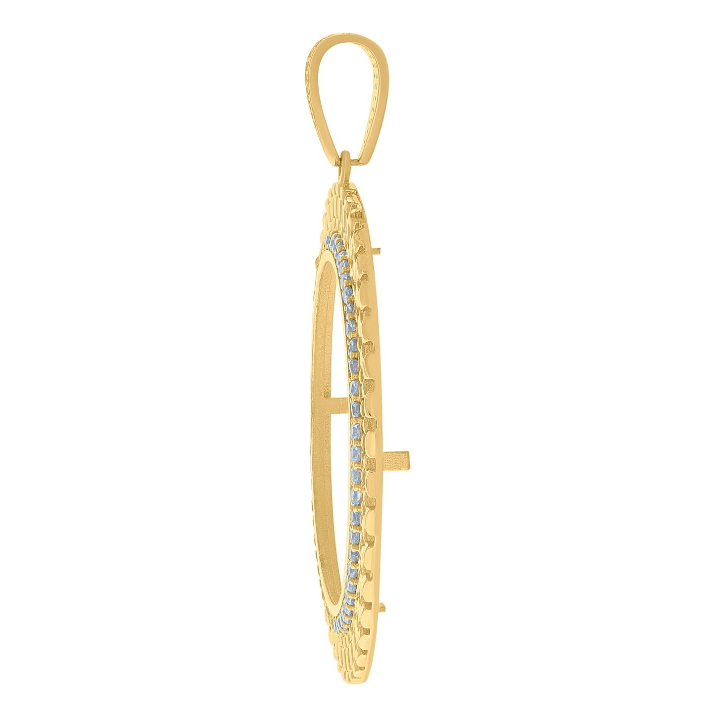 10K Yellow Gold Mens Cubic-Zirconia Circle Photo Frame Charm Pendant