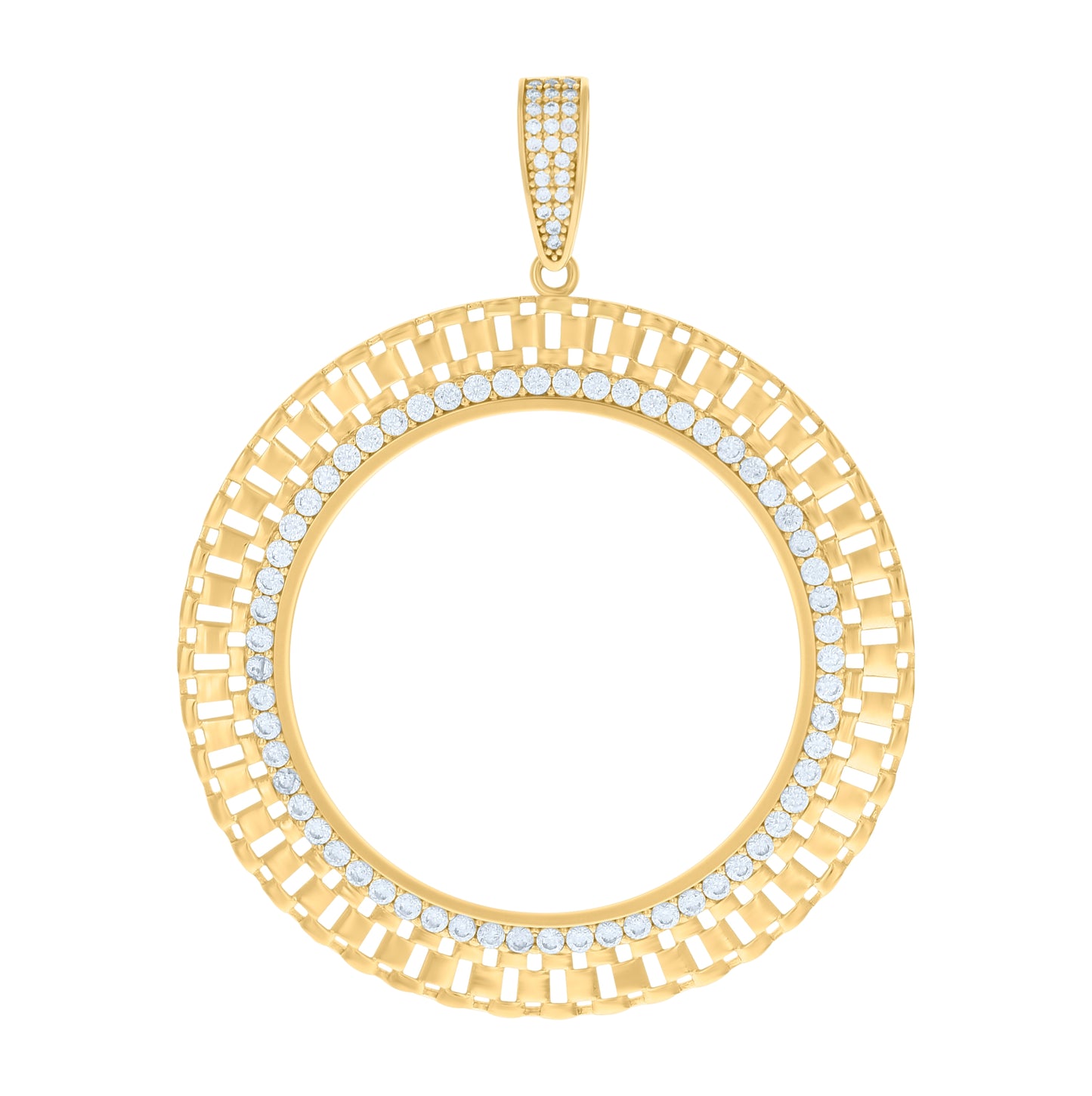 10K Yellow Gold Mens Cubic-Zirconia Circle Photo Frame Charm Pendant