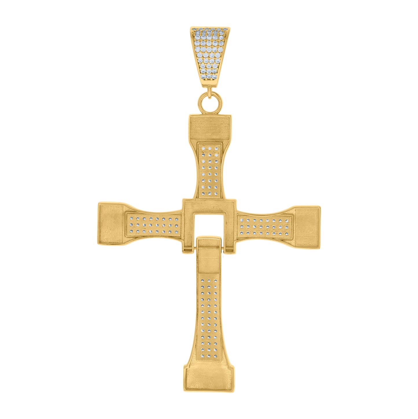 10K Yellow Gold Mens Cubic-Zirconia Cross Religious Charm Pendant