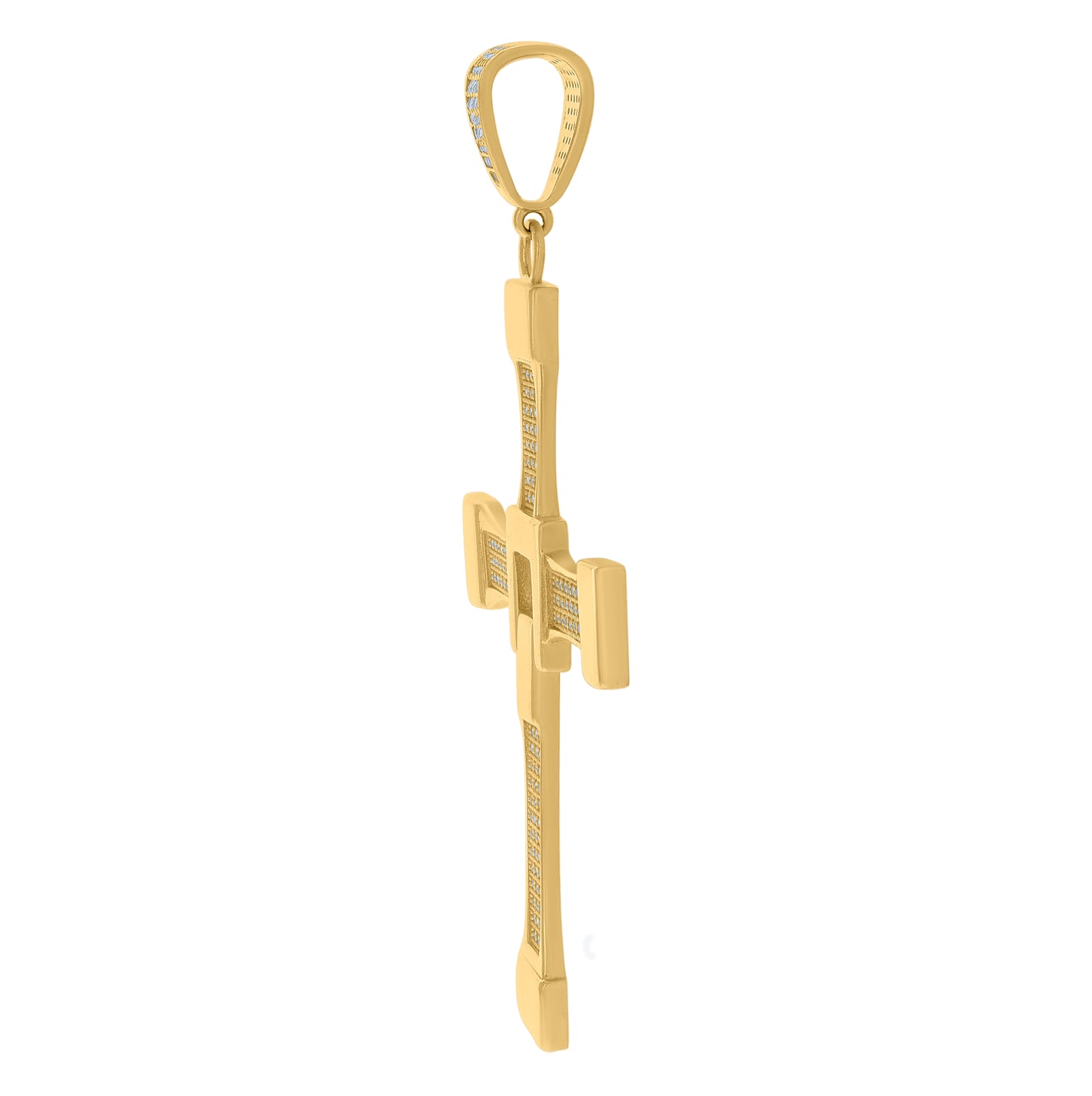 10K Yellow Gold Mens Cubic-Zirconia Cross Religious Charm Pendant