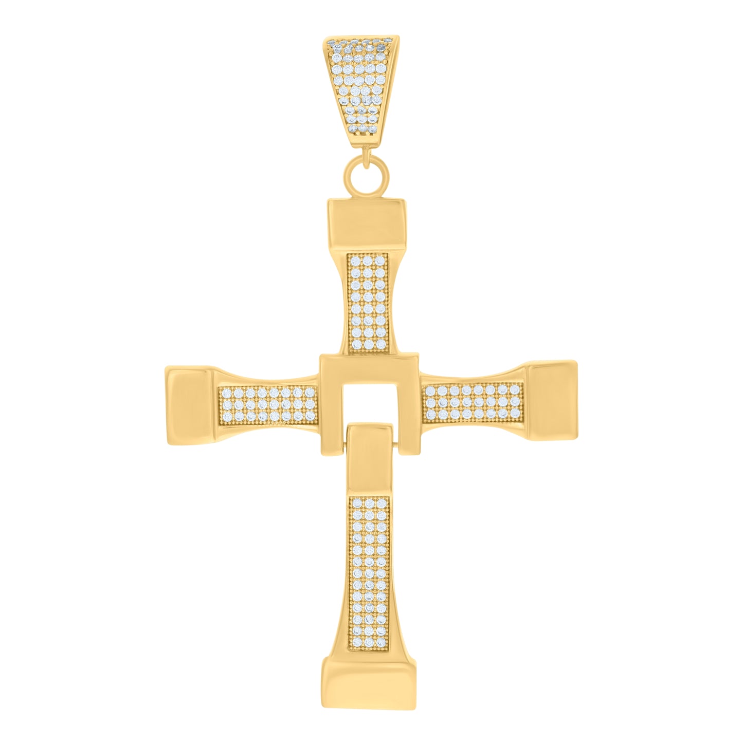 10K Yellow Gold Mens Cubic-Zirconia Cross Religious Charm Pendant