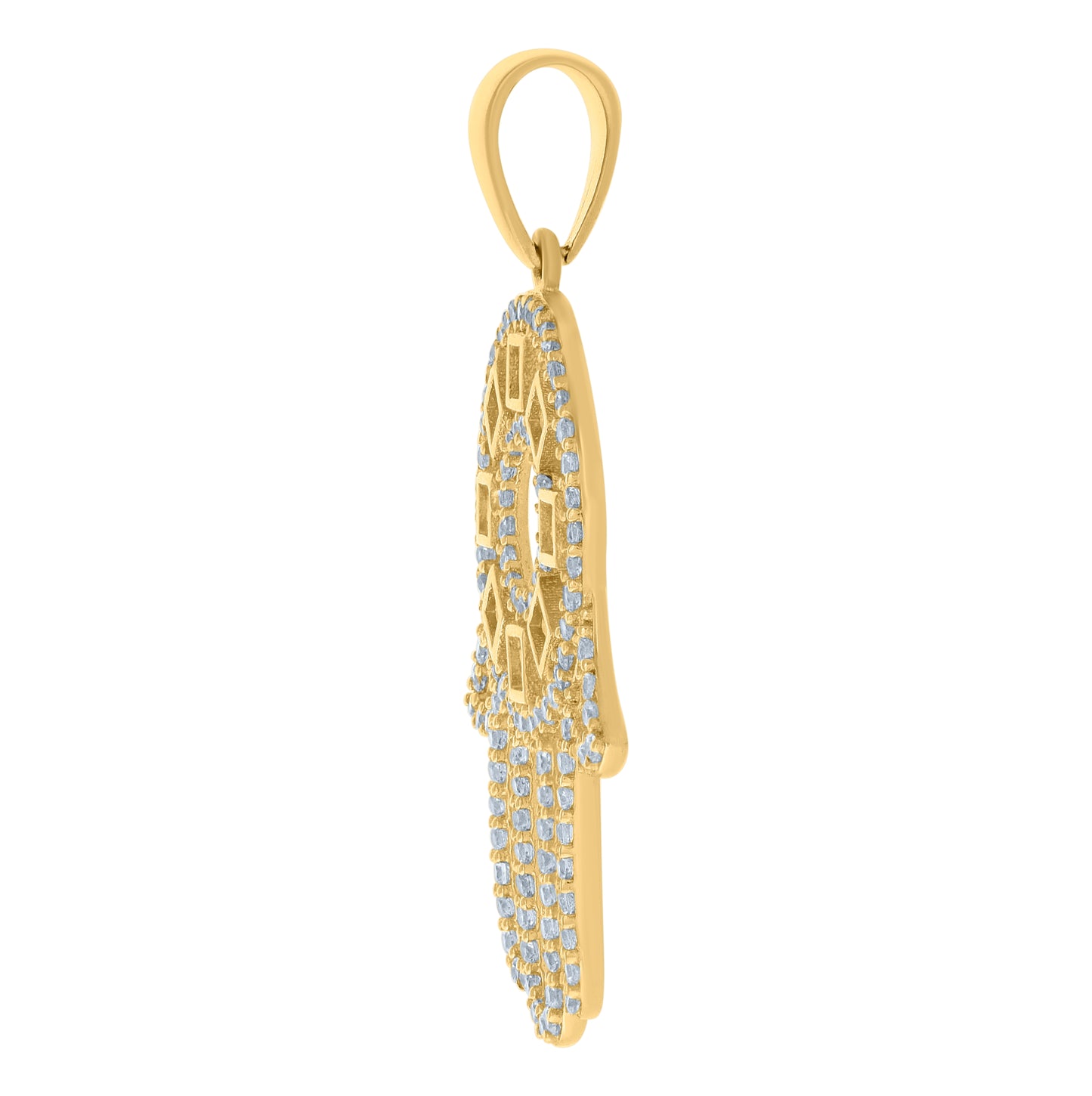 10K Yellow Gold Mens Princess Cut Round Cubic-Zirconia Hamsa Symbol Religious Charm Pendant