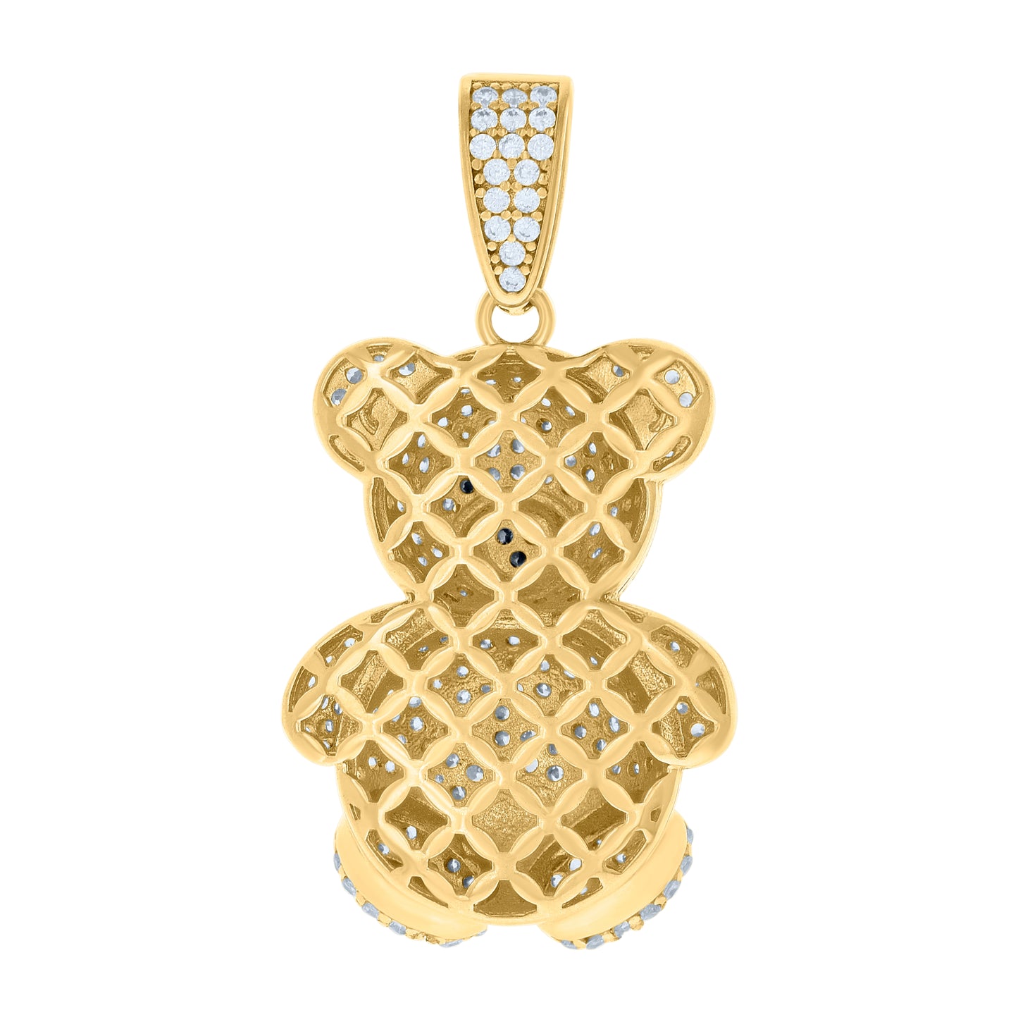10K Yellow Gold Mens Black White Cubic-Zirconia Teddy Bear Charm Pendant