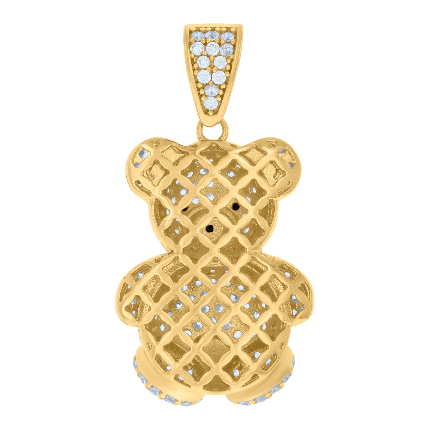 10K Yellow Gold Mens Black White Cubic-Zirconia Teddy Bear Charm Pendant