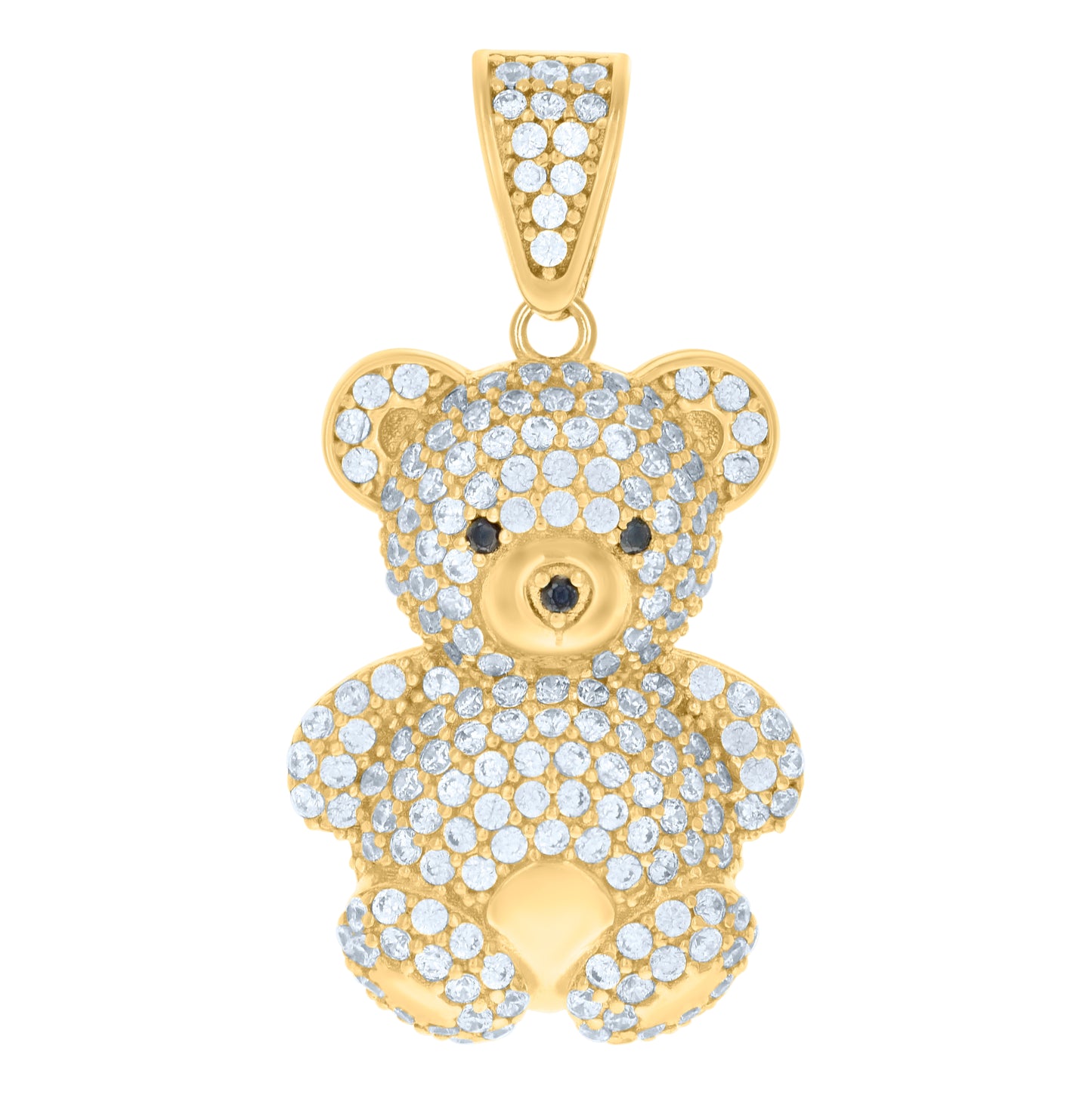 10K Yellow Gold Mens Black White Cubic-Zirconia Teddy Bear Charm Pendant