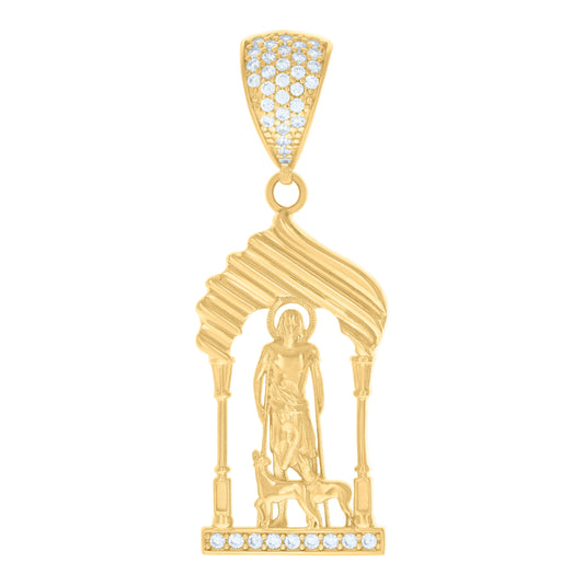 10K Yellow Gold Mens Cubic-Zirconia St. Lazarus Saints Religious Charm Pendant