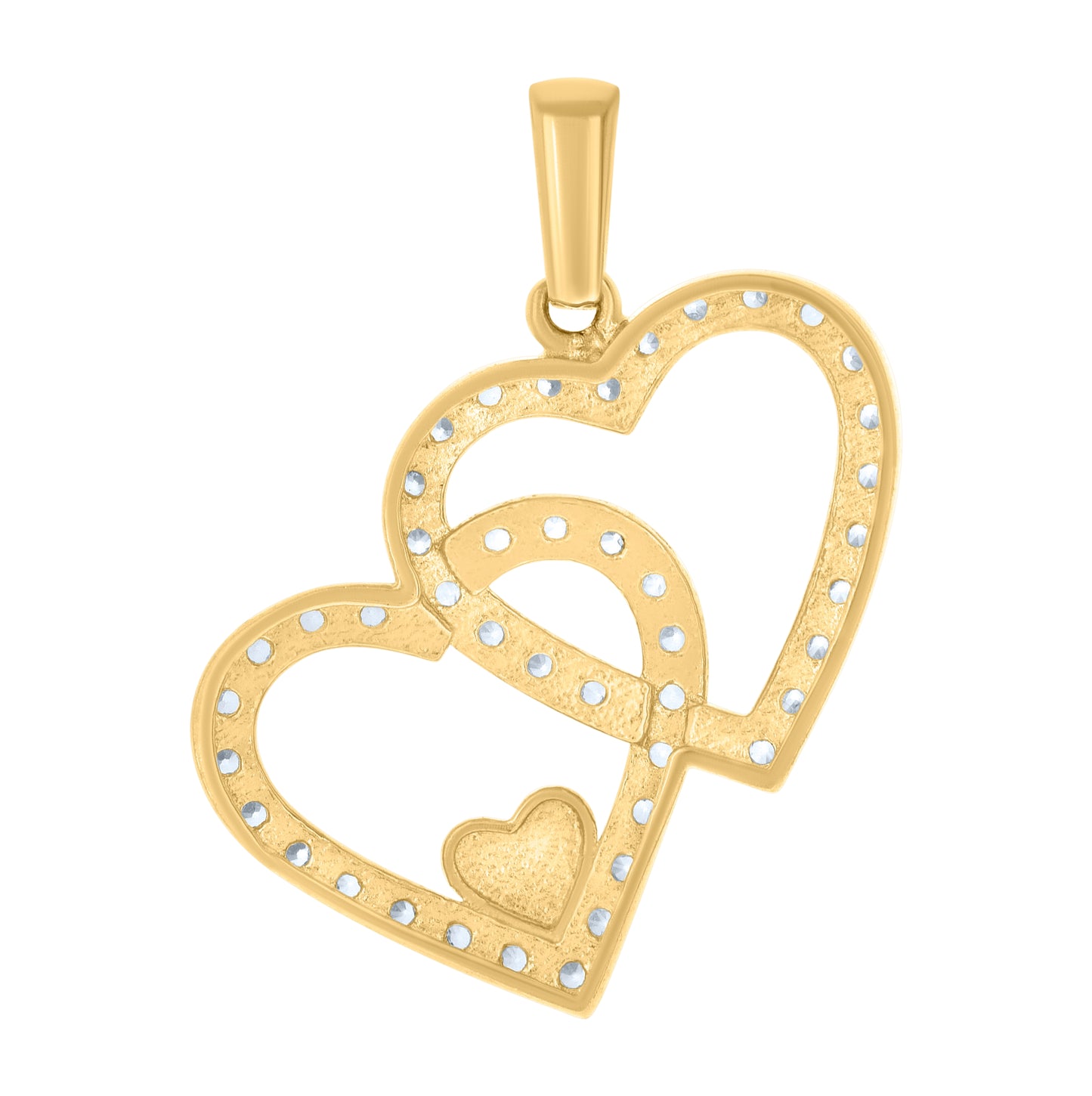 10K Two-tone Gold Womens Cubic-Zirconia Double Hearts Charm Pendant