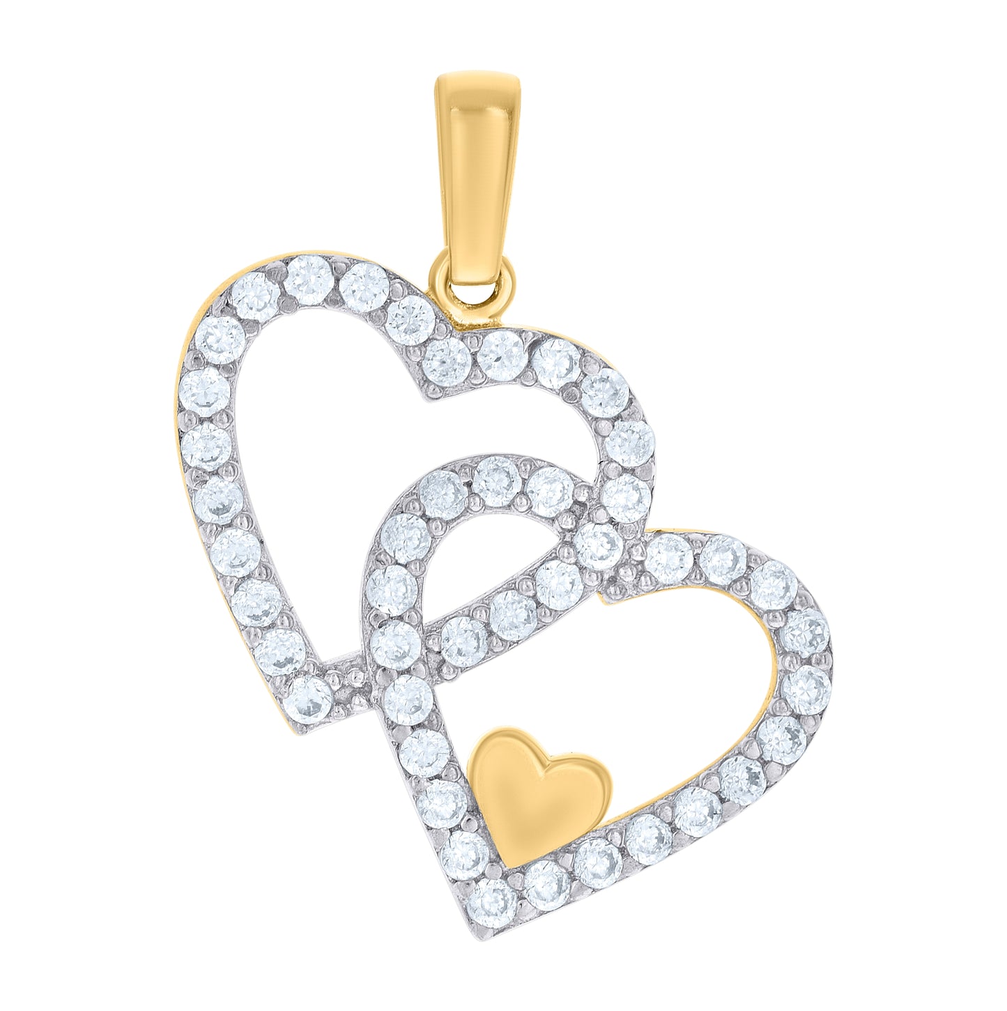 10K Two-tone Gold Womens Cubic-Zirconia Double Hearts Charm Pendant