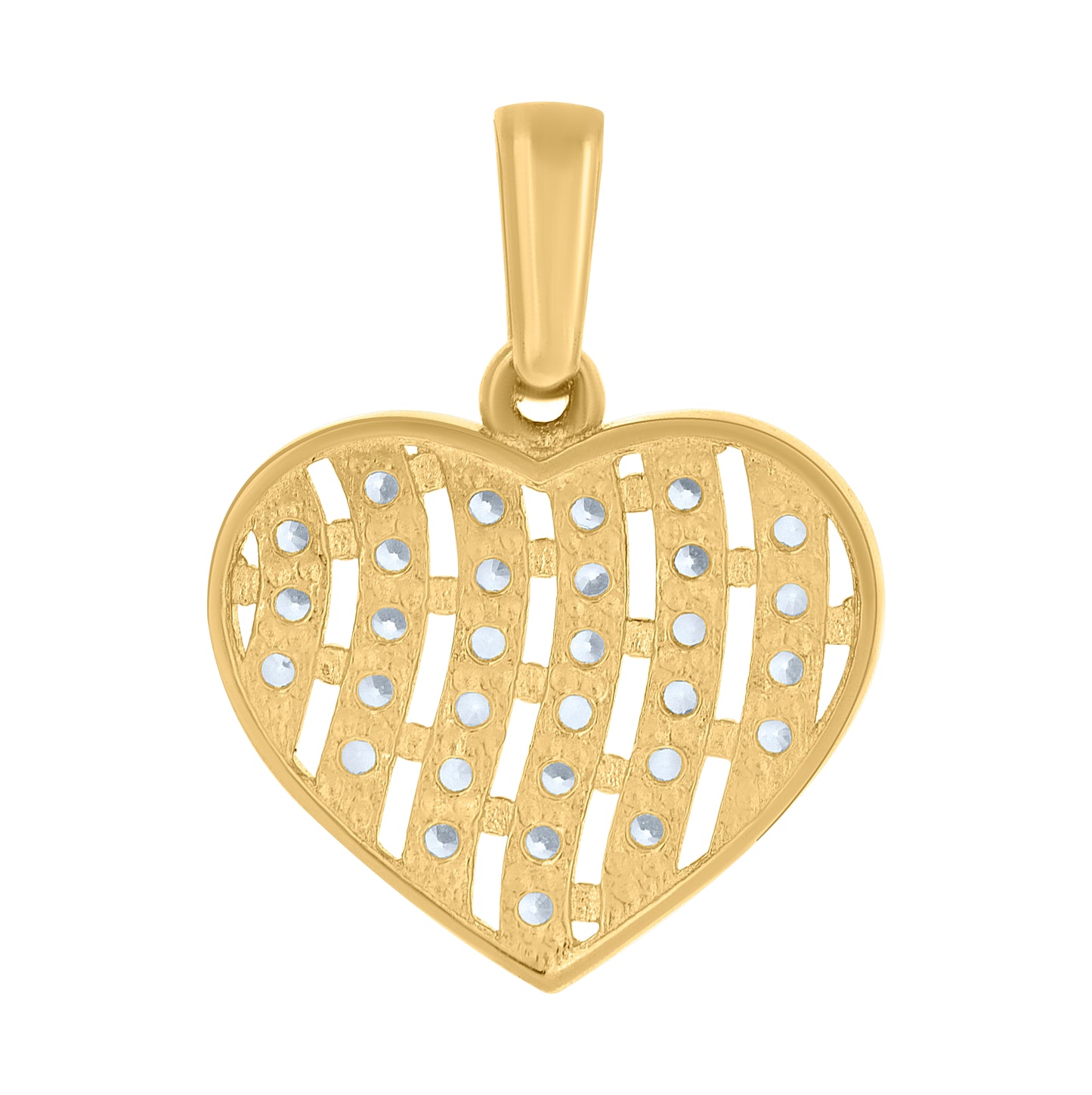 10K Two-tone Gold Womens Cubic-Zirconia Heart Charm Pendant