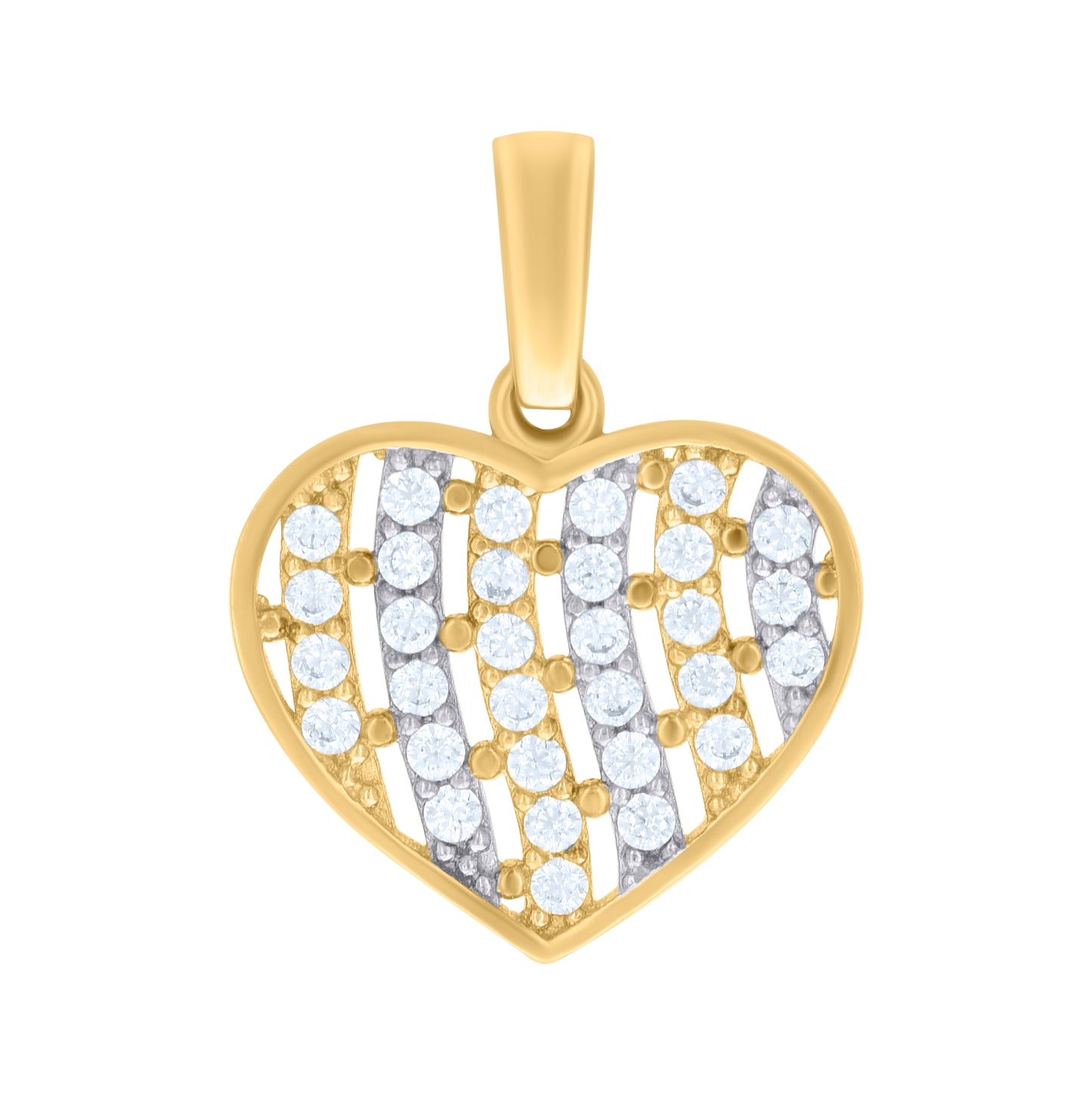 10K Two-tone Gold Womens Cubic-Zirconia Heart Charm Pendant