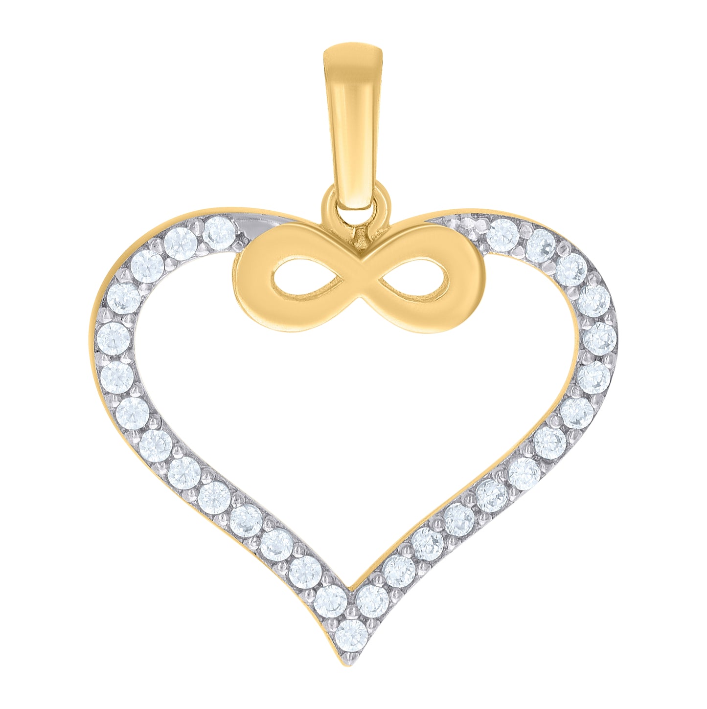 10K Two-tone Gold Womens Cubic-Zirconia Infinity Heart Charm Pendant