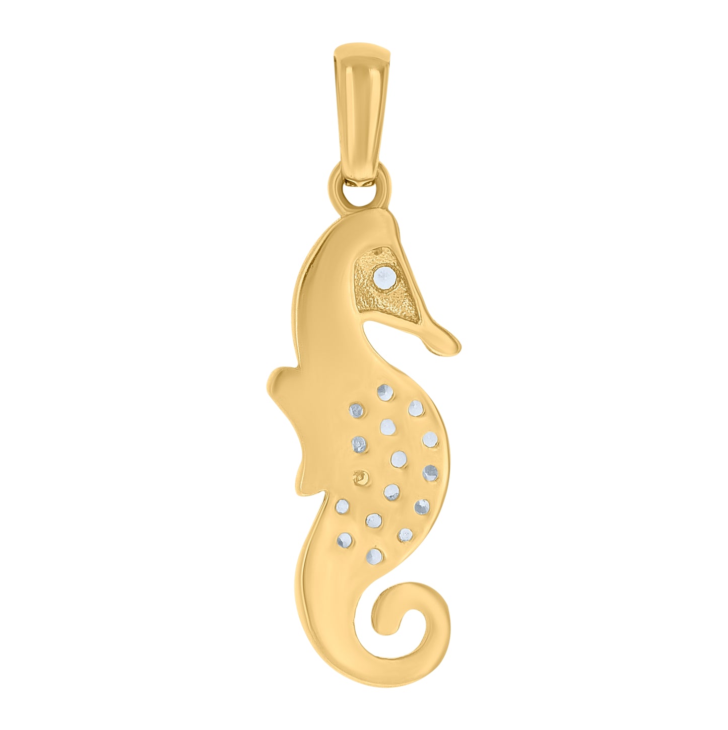 10K Yellow Gold Womens Cubic-Zirconia Seahorse Fish Ocean Charm Pendant