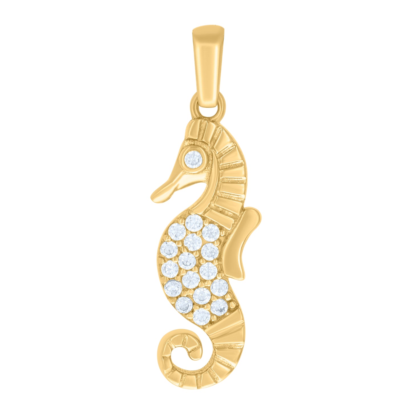 10K Yellow Gold Womens Cubic-Zirconia Seahorse Fish Ocean Charm Pendant