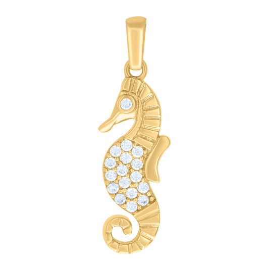 10K Yellow Gold Womens Cubic-Zirconia Seahorse Fish Ocean Charm Pendant