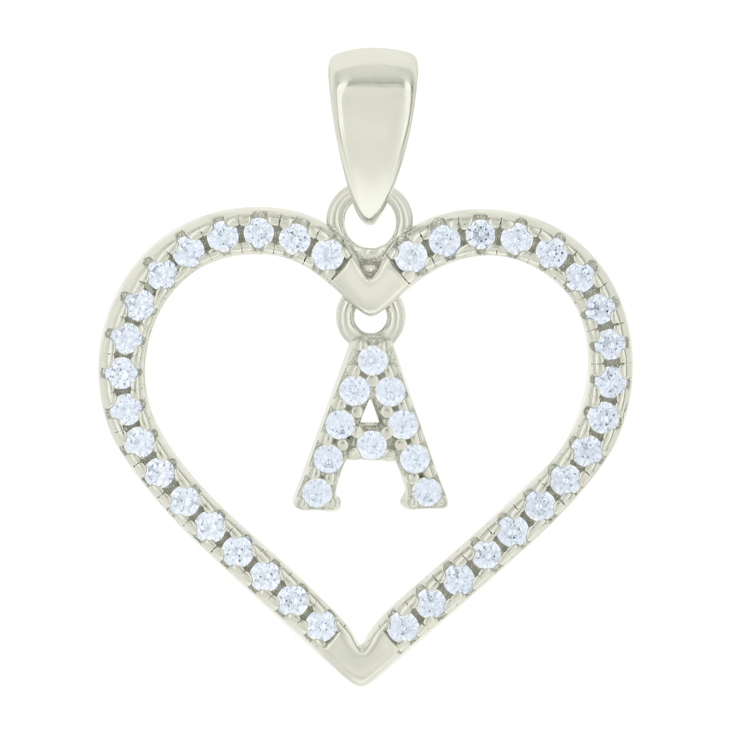 Sterling Silver Womens Cubic-Zirconia Initial Alphabet Heart Charm Pendant