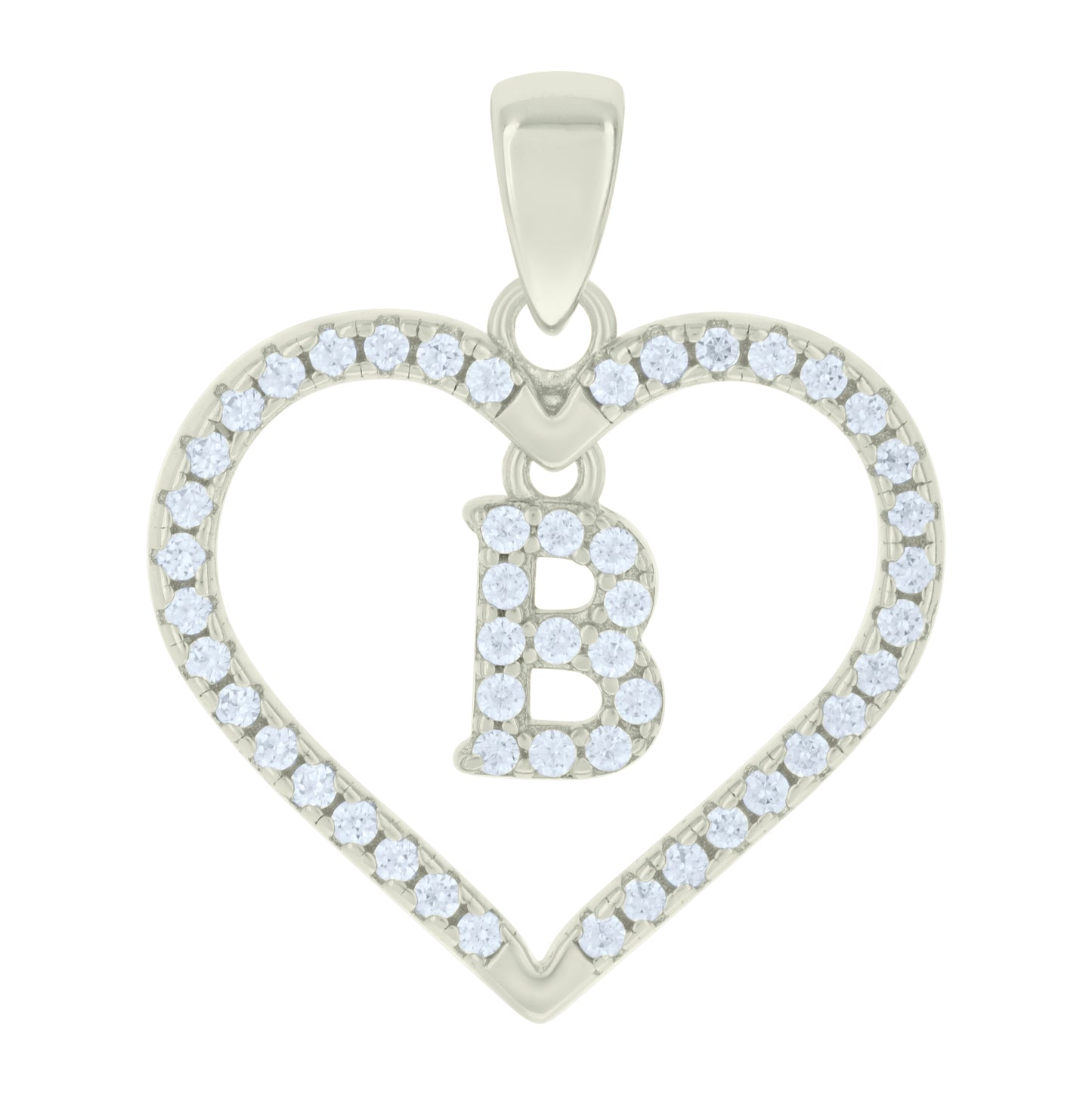 Sterling Silver Womens Cubic-Zirconia Initial Alphabet Heart Charm Pendant