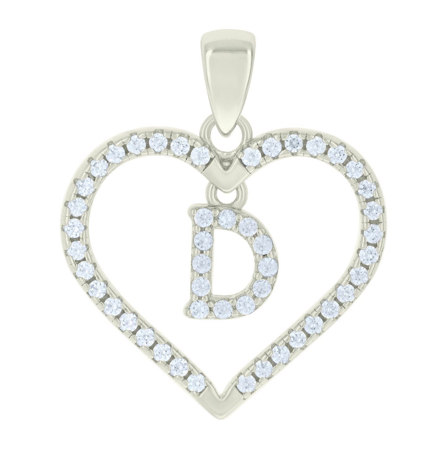 Sterling Silver Womens Cubic-Zirconia Initial Alphabet Heart Charm Pendant
