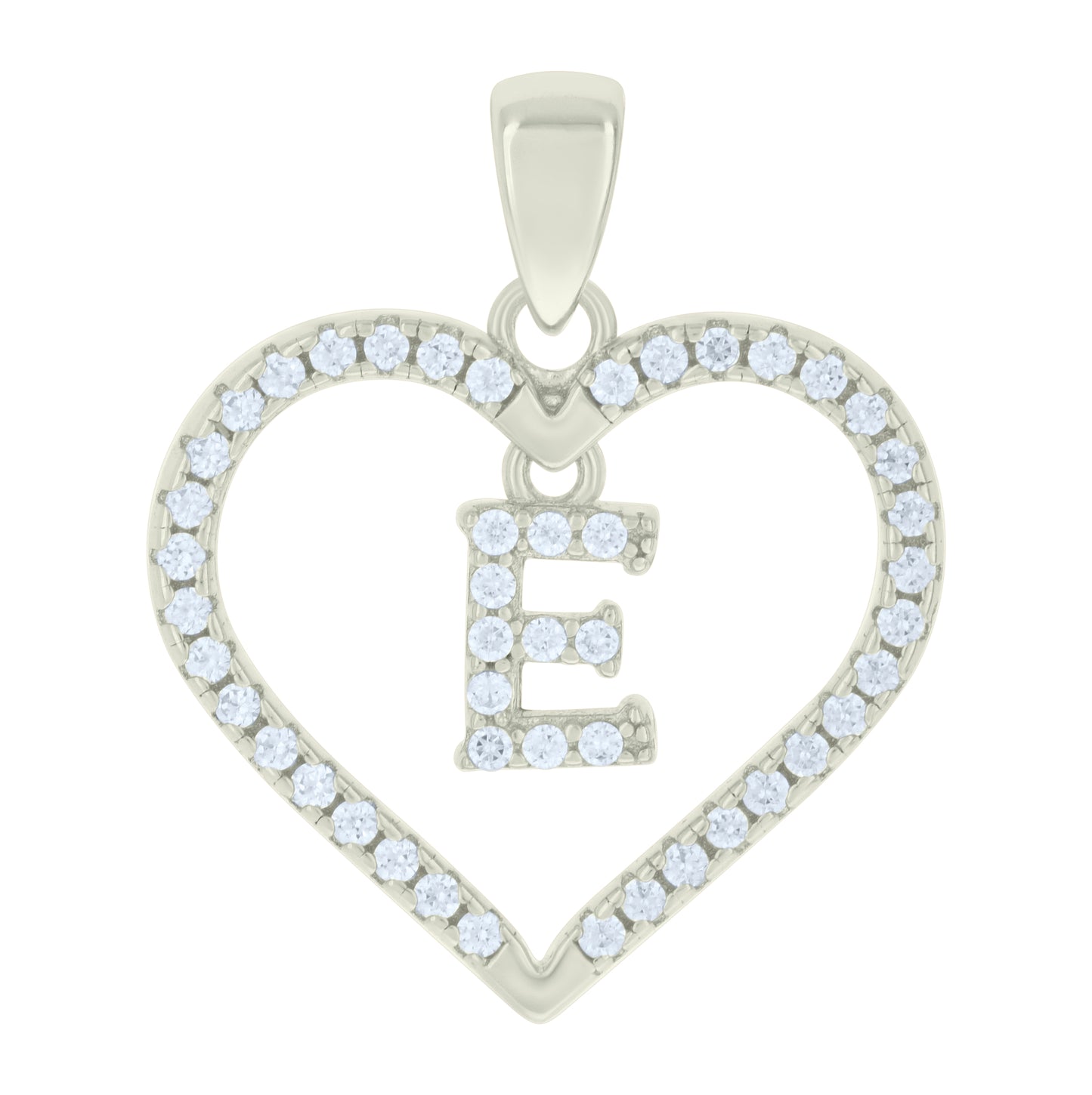 Sterling Silver Womens Cubic-Zirconia Initial Alphabet Heart Charm Pendant