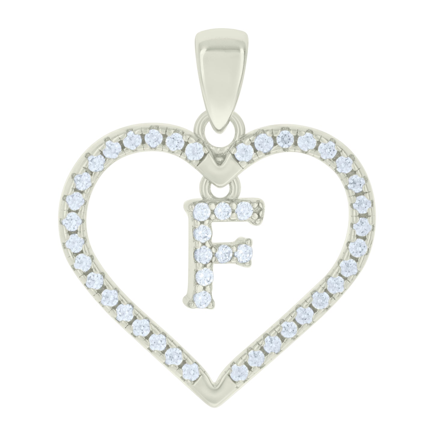 Sterling Silver Womens Cubic-Zirconia Initial Alphabet Heart Charm Pendant