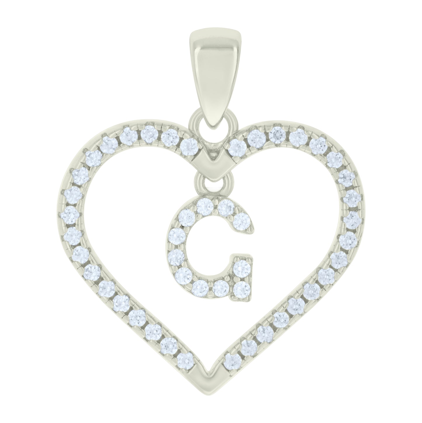 Sterling Silver Womens Cubic-Zirconia Initial Alphabet Heart Charm Pendant
