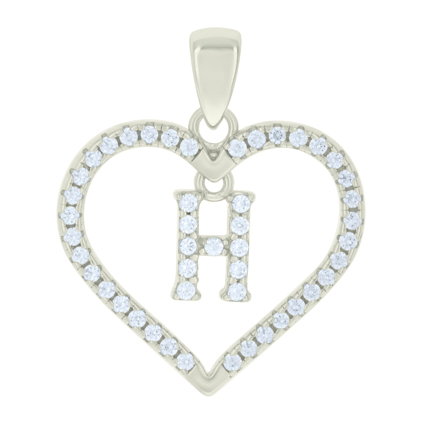 Sterling Silver Womens Cubic-Zirconia Initial Alphabet Heart Charm Pendant