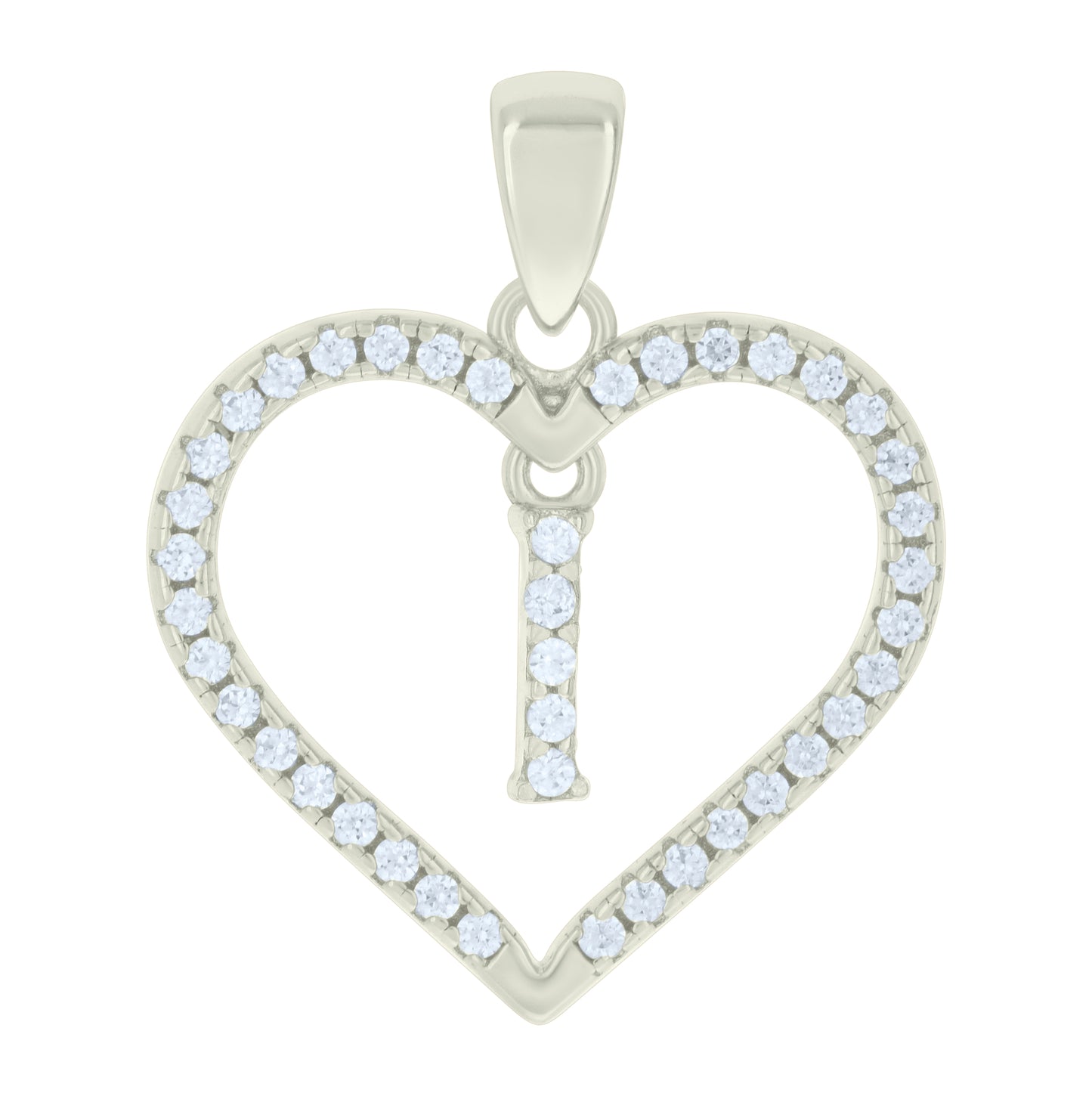 Sterling Silver Womens Cubic-Zirconia Initial Alphabet Heart Charm Pendant