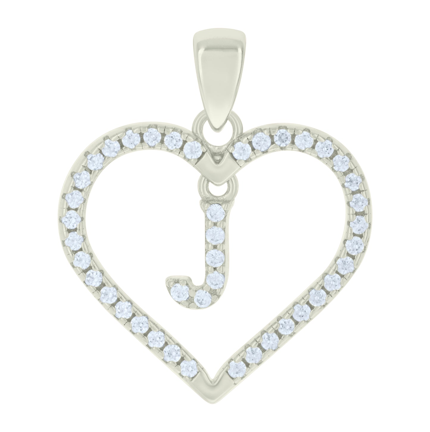 Sterling Silver Womens Cubic-Zirconia Initial Alphabet Heart Charm Pendant