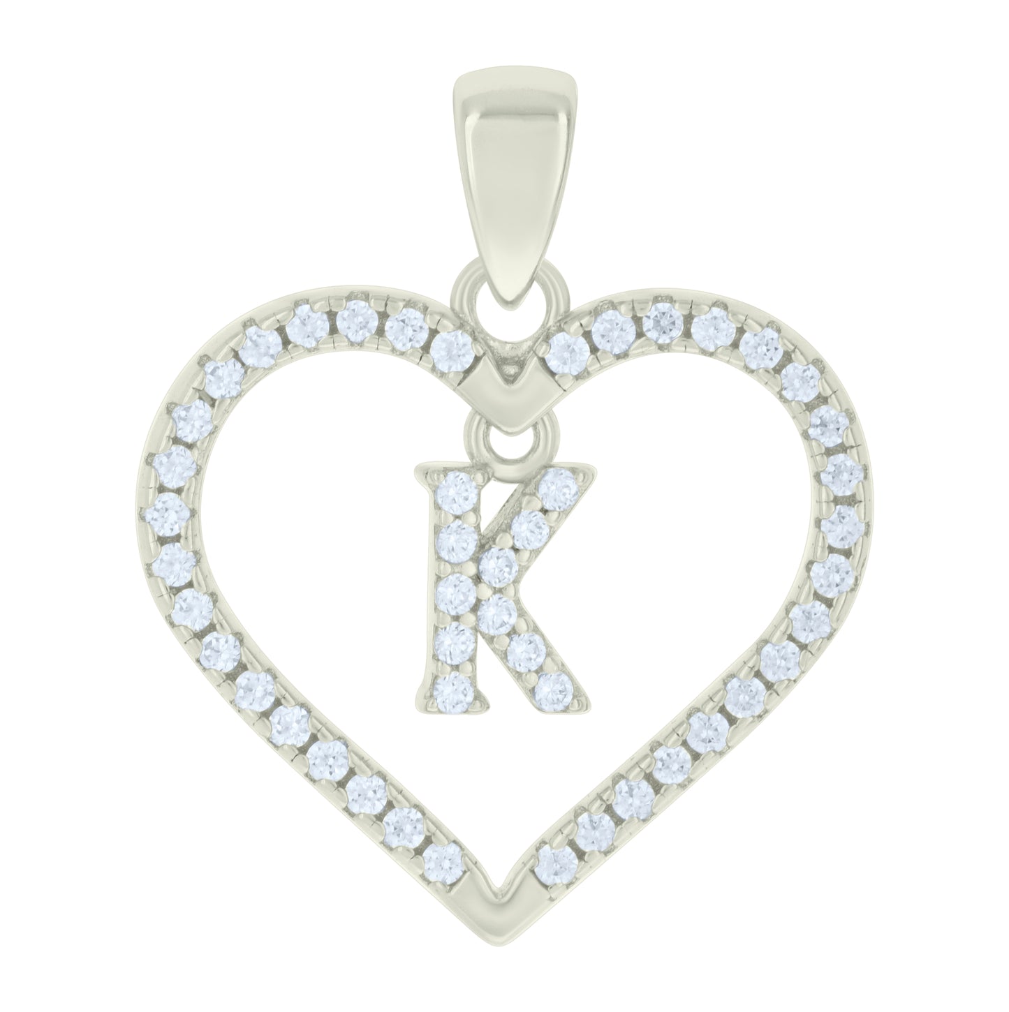 Sterling Silver Womens Cubic-Zirconia Initial Alphabet Heart Charm Pendant