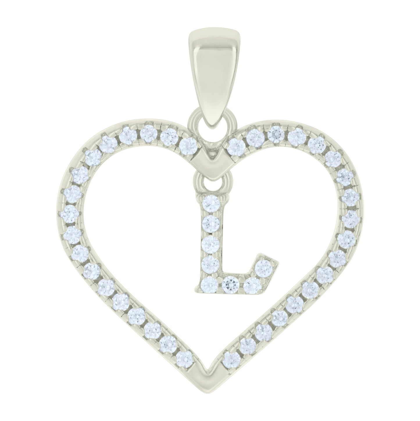 Sterling Silver Womens Cubic-Zirconia Initial Alphabet Heart Charm Pendant