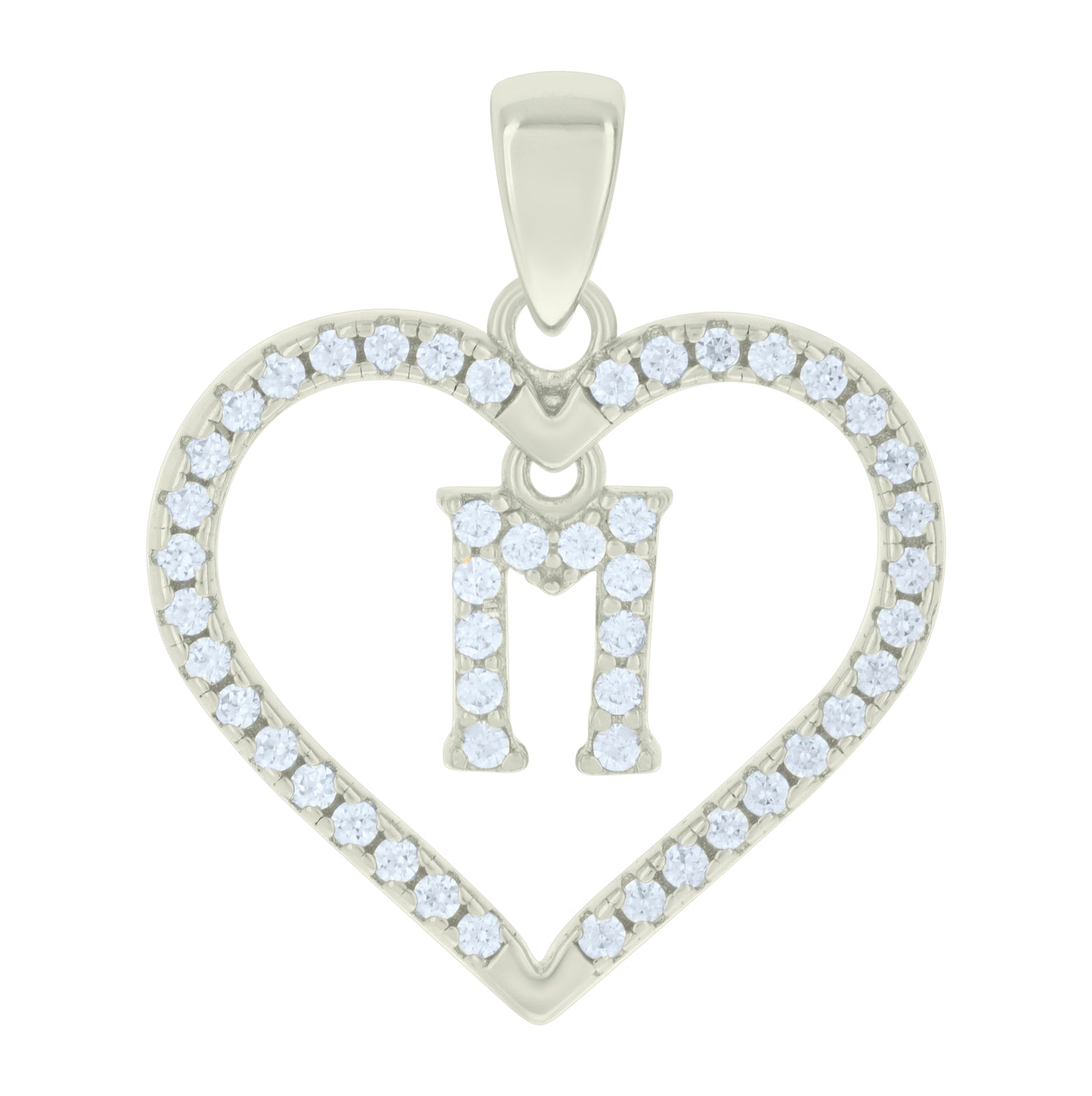 Sterling Silver Womens Cubic-Zirconia Initial Alphabet Heart Charm Pendant