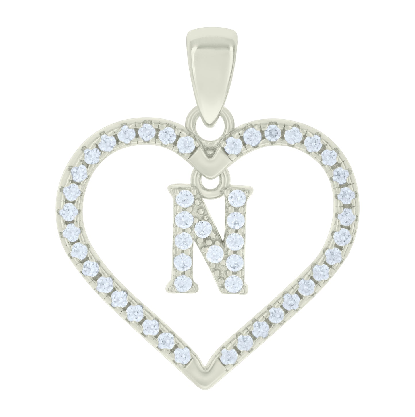 Sterling Silver Womens Cubic-Zirconia Initial Alphabet Heart Charm Pendant