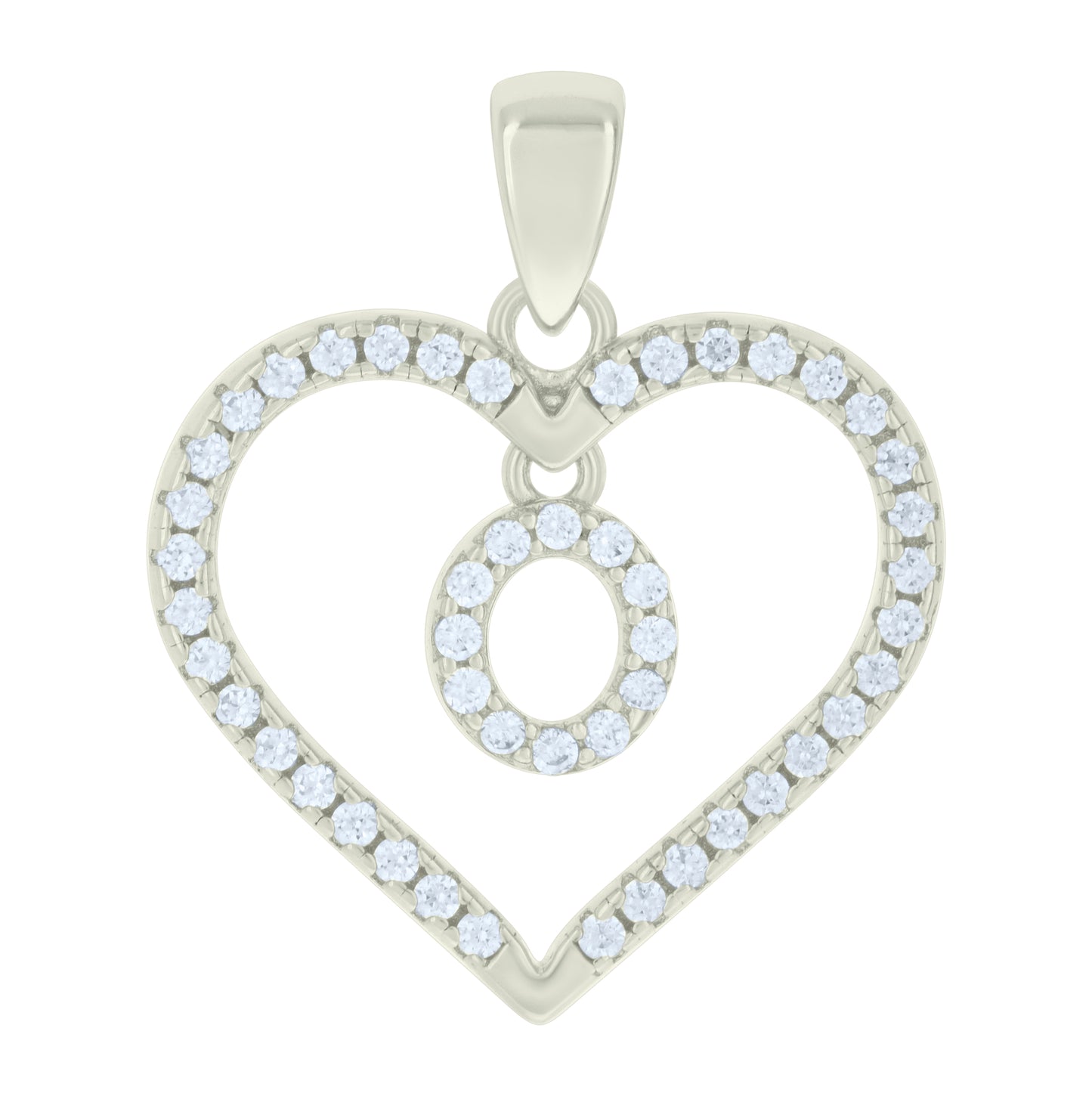 Sterling Silver Womens Cubic-Zirconia Initial Alphabet Heart Charm Pendant
