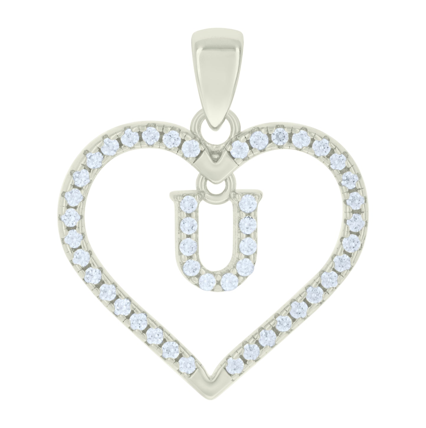 Sterling Silver Womens Cubic-Zirconia Initial Alphabet Heart Charm Pendant